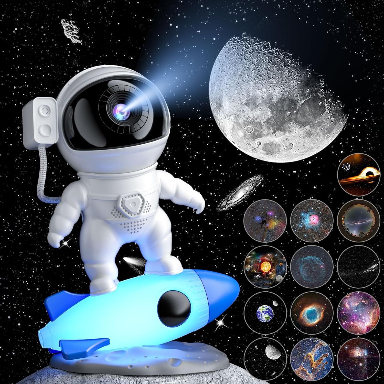 ANYSUN LED-Sternenhimmel Astronaut Sternenhimmel Projektor, Galaxy Projektor, Nachttischlampe mit 13 Galaxie-Projektionen 9 Nachtlichtfarben, Zimmer Deko Schlafzimmer, Geburtstag für Jungen Mädchen und Erwachsene