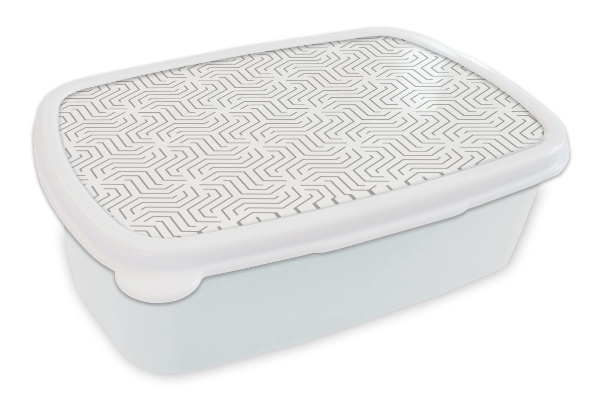 MuchoWow Lunchbox Design - Linie - Muster - Schwarz - Weiß, Kunststoff, (2-tlg), Brotbox für Kinder und Erwachsene, Brotdose, für Jungs und Mädchen