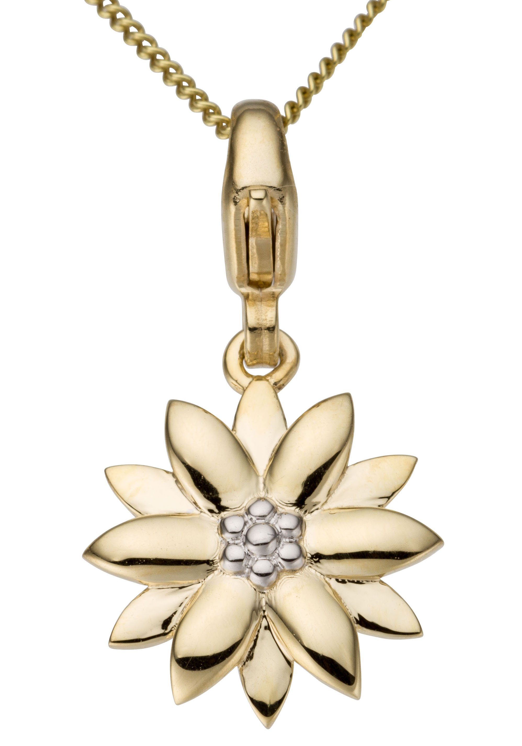 Firetti Charm-Einhänger Schmuck Geschenk Gold 375 Halskette Charmarmband Gold-Charm Blume, zu Kleid, Shirt, Jeans, Sneaker! Anlass Geburtstag Weihnachten