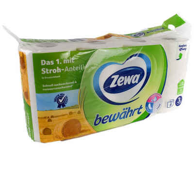ZEWA Toilettenpapier Toilettenpapier Zewa 3-lagig 8 Rollen in Weiß mit Strohanteil, Geruchsneutral