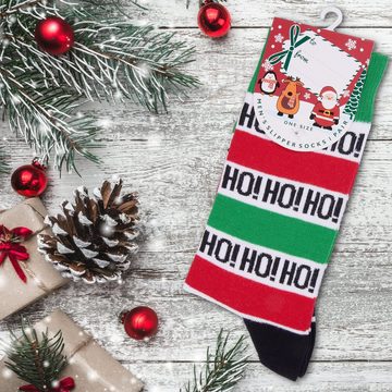 BRUBAKER Socken Herren Weihnachtssocken, EU41-45 Lustige Socken mit Weihnachtsmotiven (Ho! Ho! Ho!, 1-Paar, Männer Geschenk Weihnachten - One Size) Bunte Kuschelsocken für Weihnachtszeit Baumwolle