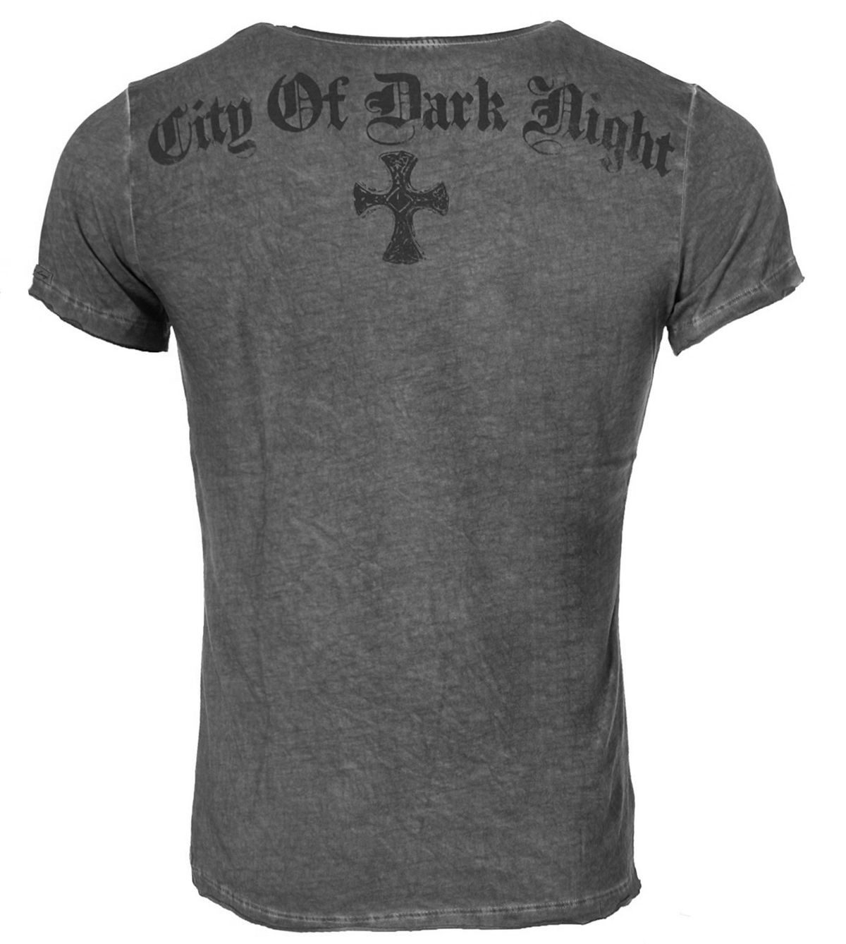 Key Largo T-Shirt T-Shirt Independent Kreuz Nieten Print Motiv vintage Look MT00573 V-Auschnitt bedruckt kurzarm slim fit