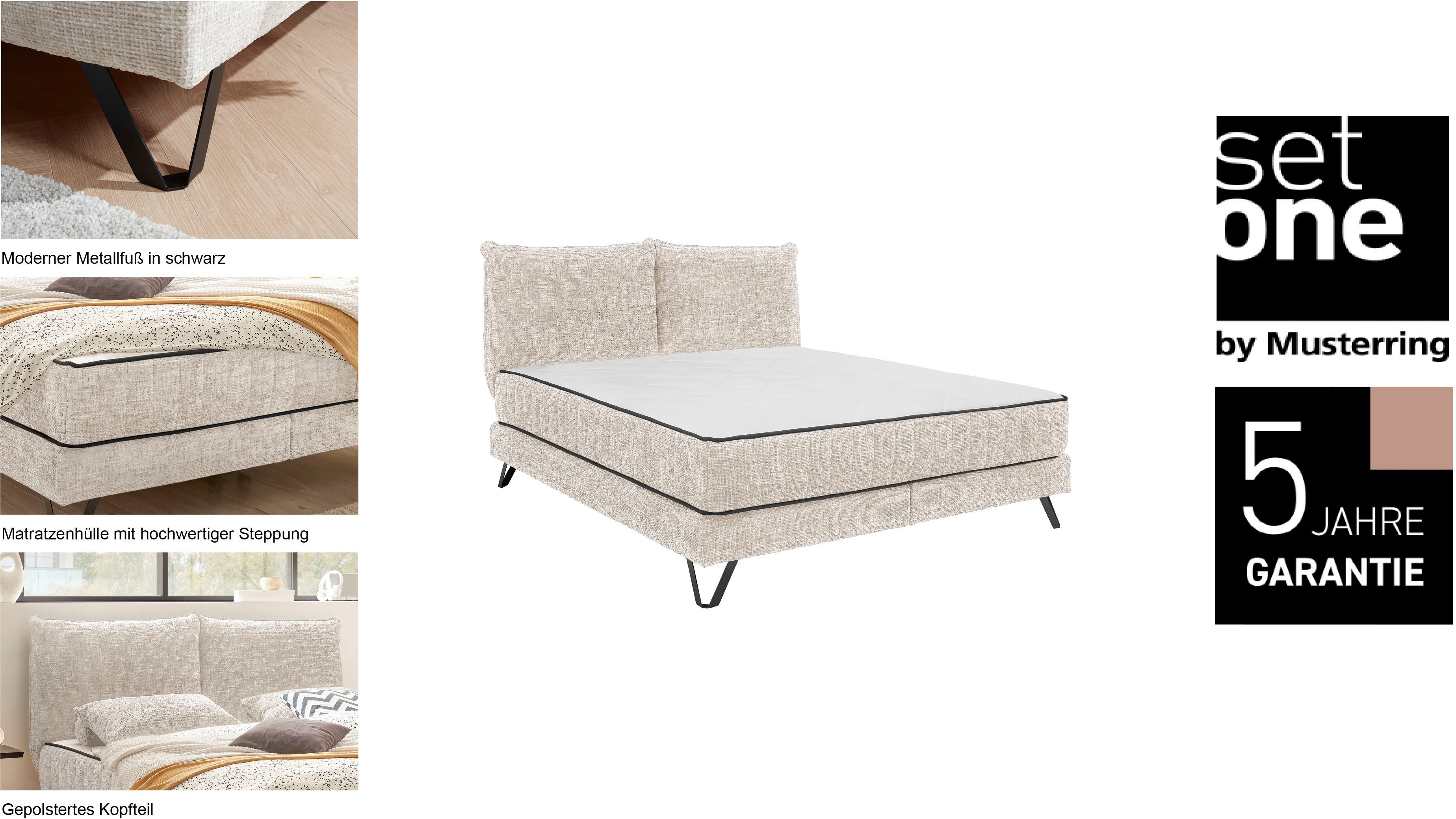 set one by Musterring Boxspringbett Baldwin, Liegefläche 180 x 200 cm, Duo-Matratze (H3/H4), Kopfteil zweigeteilt