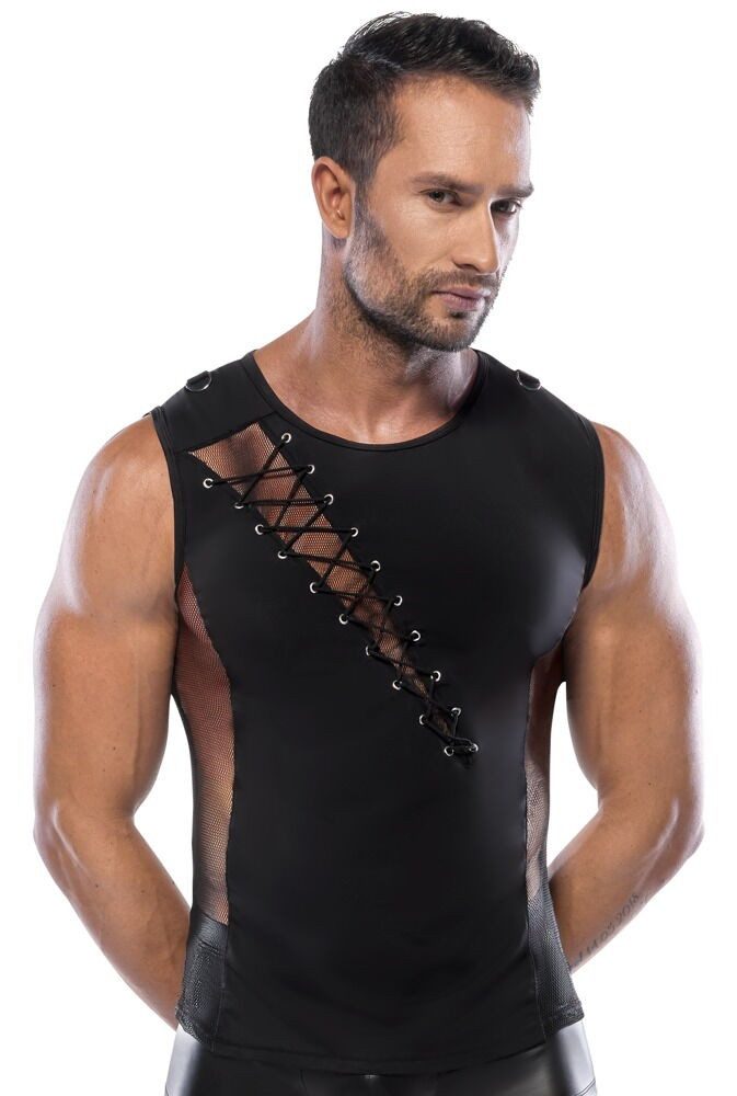 Svenjoyment Muskelshirt Shirt mit Schnürung - schwarz (1-tlg) Kombiniert mit Netz