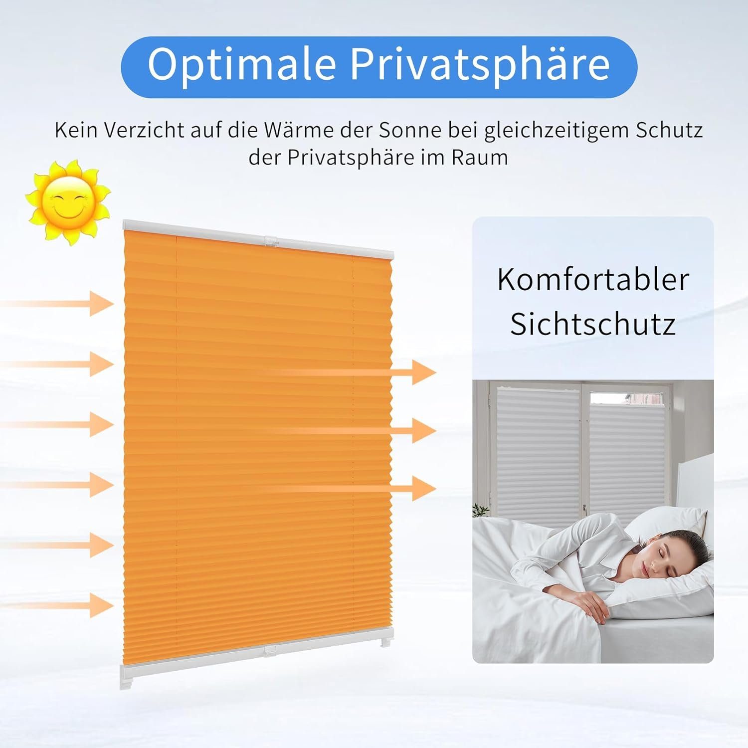 verspannt, Fenster Lichtschutz, Montage Klemmträger,Easyfix, Orange & Ohne für OUBO, Plissee Bohren, Jalousie einfach Faltrollo Klemmfix, Tür,