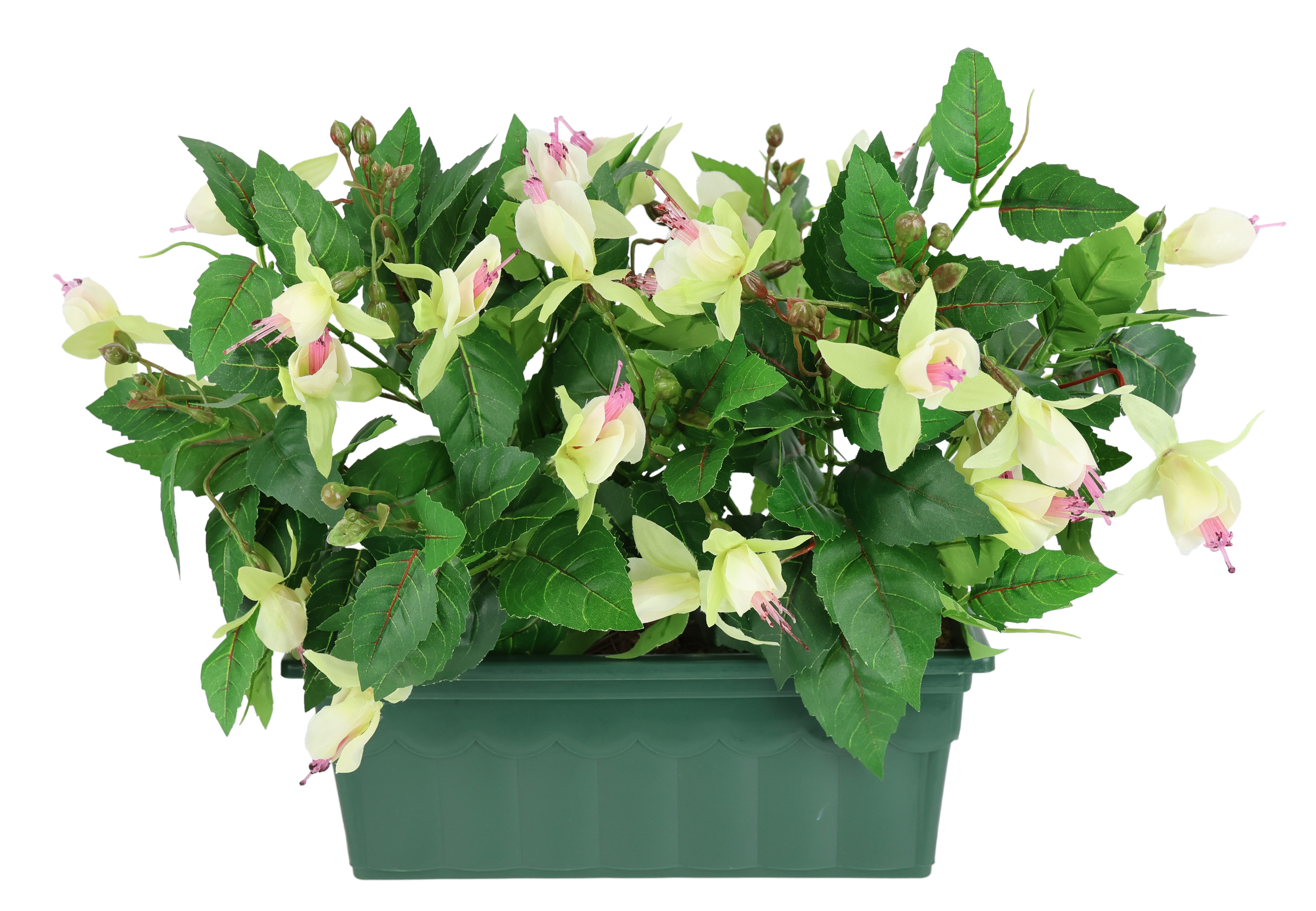 Kunstblume Fuchsien im Kasten 29cm Künstliche Zierpflanze Kunstpflanze Fuchsie, I.GE.A., Höhe 29 cm, Zimmerpflanze Blüten Blumen Seidenblumen Unechte Deko Topfpflanze