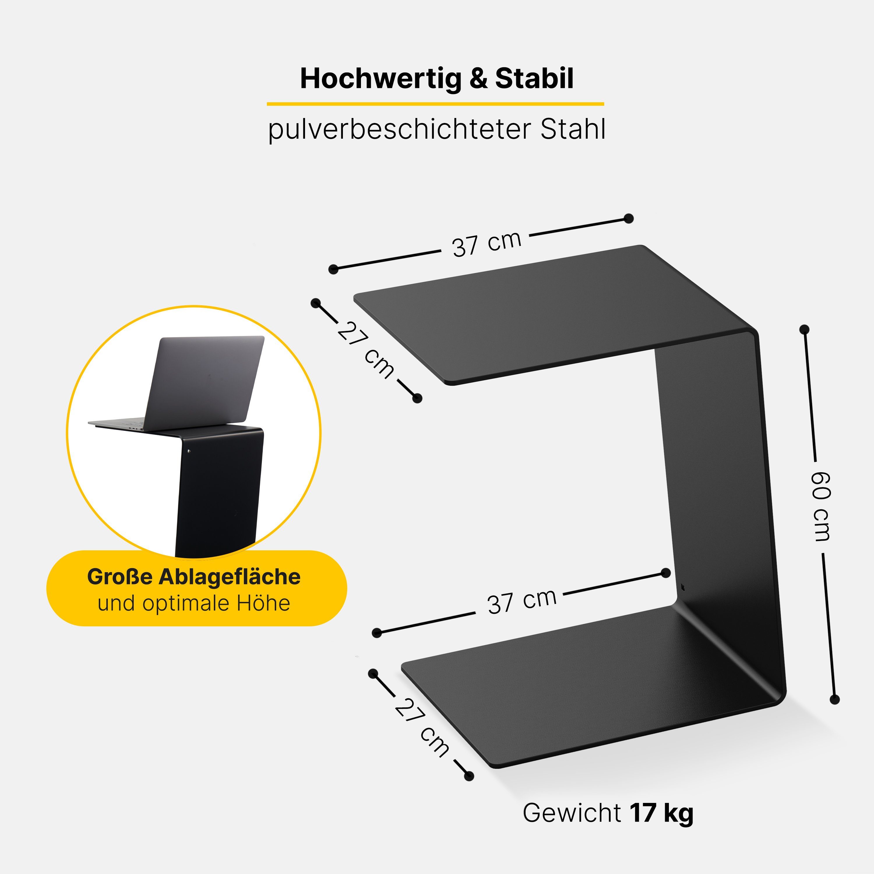 RHEINKANT Beistelltisch KÖBES, pulverbeschichtetem Sofatisch, Germany (4 in Schwarz keine Nachttisch), Made Couchtisch, Aufstellmöglichkeiten, Plastikverpackung Stahl, Aus hochwertigem