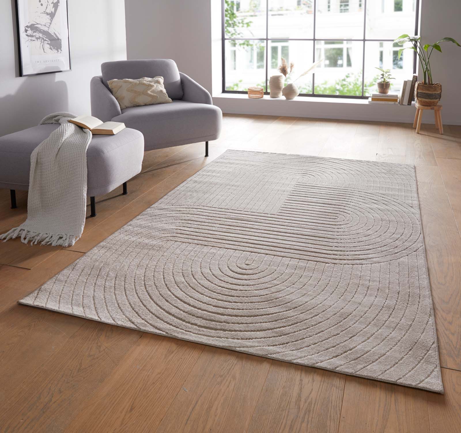 TaraCarpet Teppich TaraCarpet Zen Modern fürs Wohnzimmer Schlafzimmer und Outdoorteppich, rechteckig, Höhe: 5 mm, In&Outdoor Teppich hoch-tief 3D beige Wohnzimmer Schlafzimmer 80x150