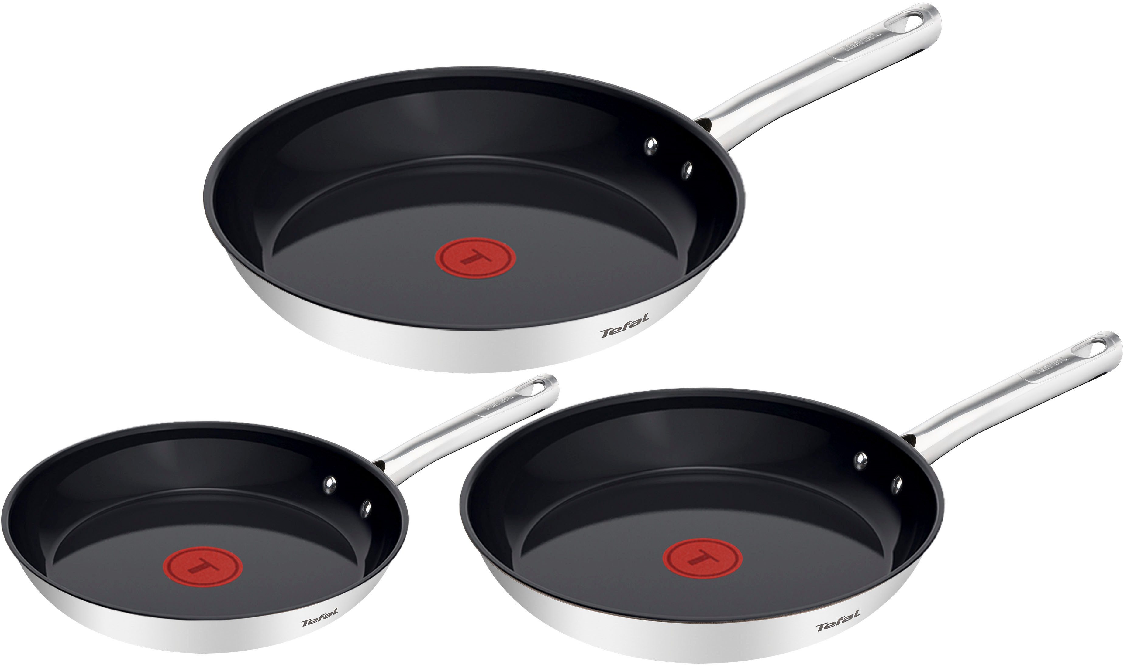 Tefal Pfannen-Set Duetto On, Edelstahl (Set, 3-tlg), Antihaftbeschichtung, Temperaturindikator Thermo-Signal, Induktion