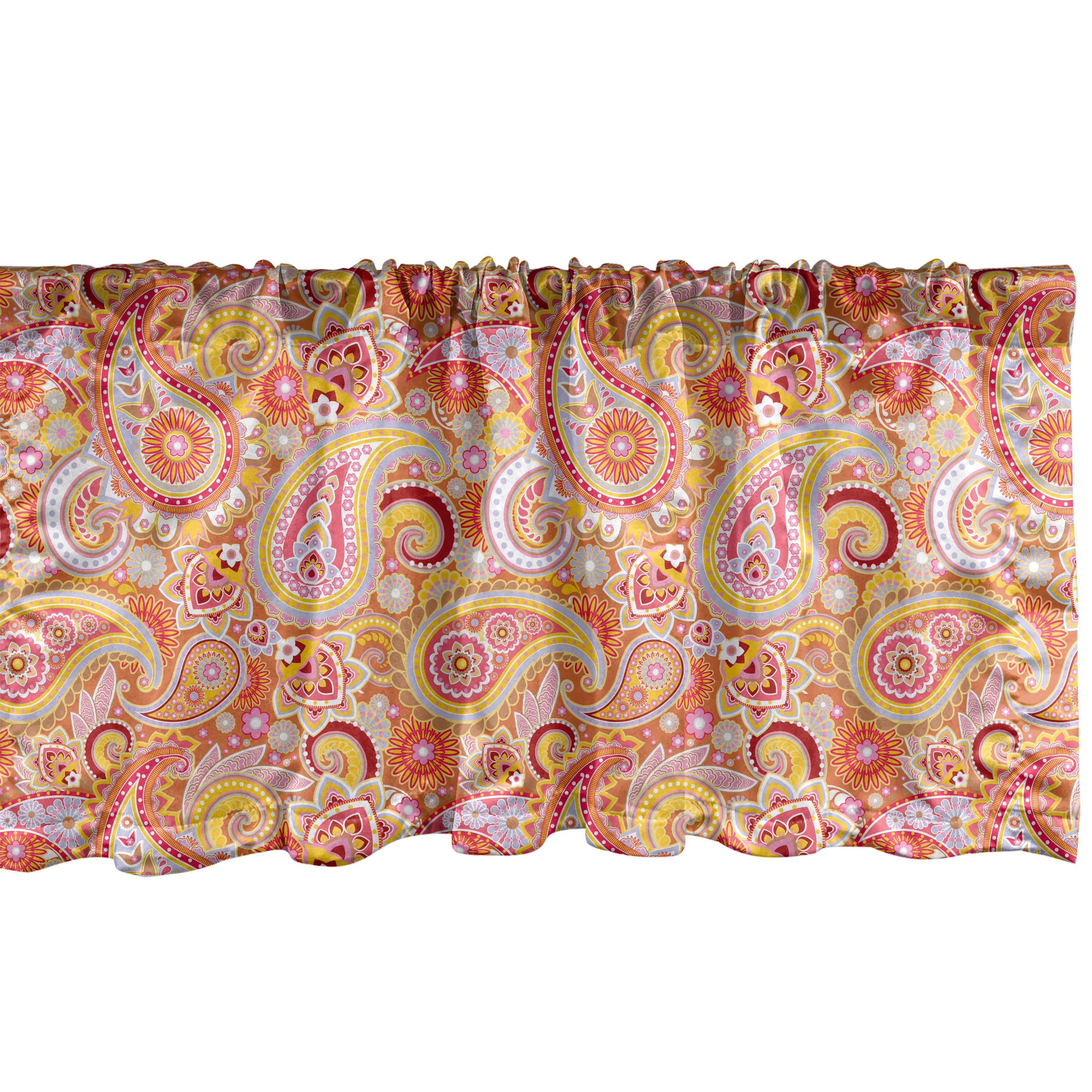 Scheibengardine Vorhang Volant für Küche Schlafzimmer Dekor mit Stangentasche, Abakuhaus, Microfaser, Orange Paisley