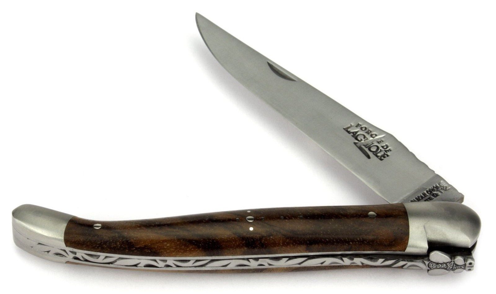 Forge de Laguiole Taschenmesser 1212 F IN NO SAT, "Collection" - Griff 12cm Nussbaum - Verzierte Feder - Stahl satiniert