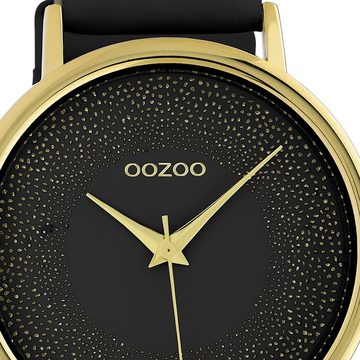 OOZOO Quarzuhr Oozoo Damen Armbanduhr Timepieces Analog, (Analoguhr), Damenuhr rund, groß (ca. 42mm), Lederarmband schwarz, Fashion