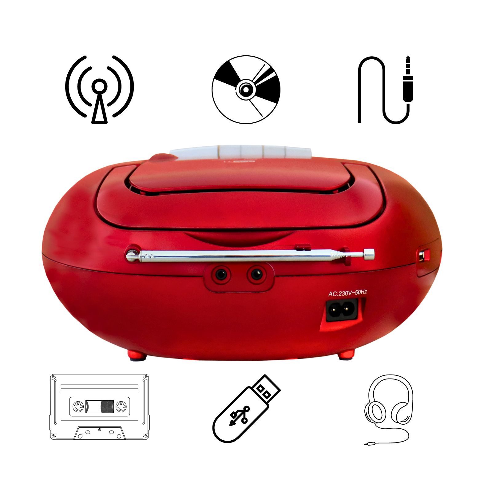 Soundmaster SCD7800 tragbares Digitalradio Kassettenspieler CD-Player DAB+ USB Digitalradio (DAB) (DAB+, UKW-RDS, Hörbuchfunktion, Wecker Radio, CD/USB oder Signalton, Tragbar)