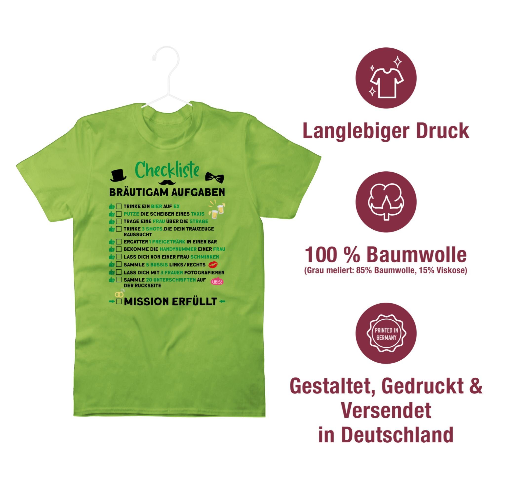 T-Shirt Bräutigam JGA Shirtracer JGA 2 Checkliste Männer Aufgaben Hellgrün