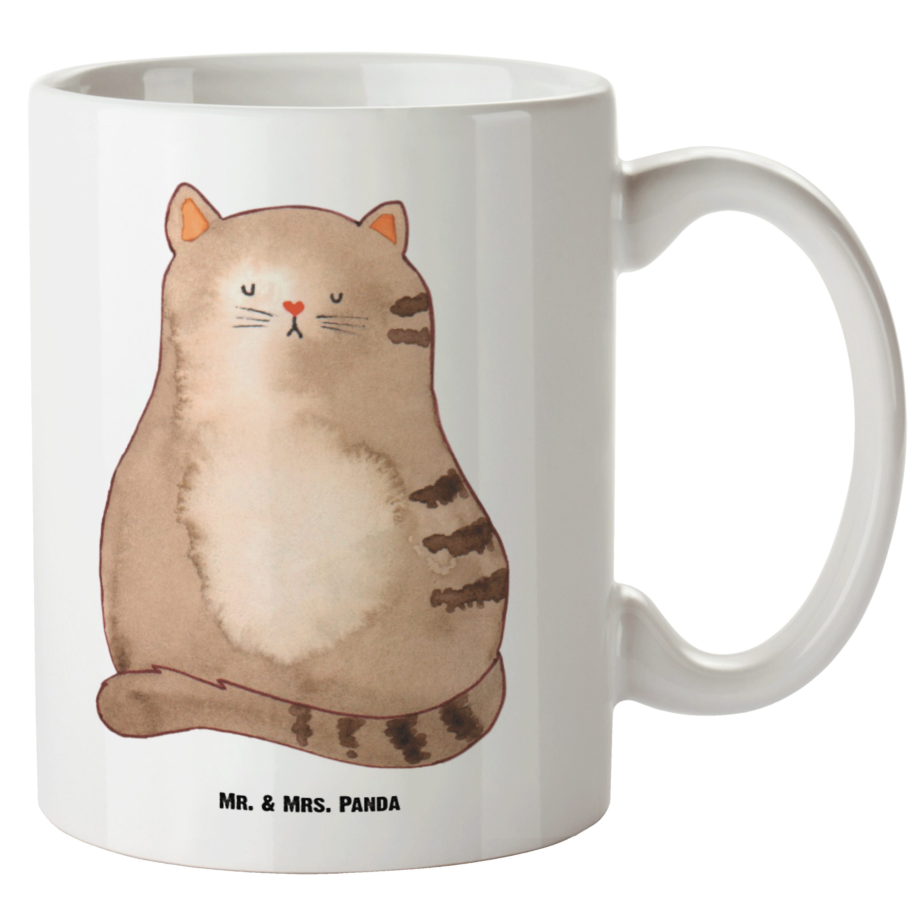Mr. & Mrs. Panda Tasse Katze sitzend - Weiß - Geschenk, Katzenprodukte, Lebensinhalt, Katzen, XL Tasse Keramik