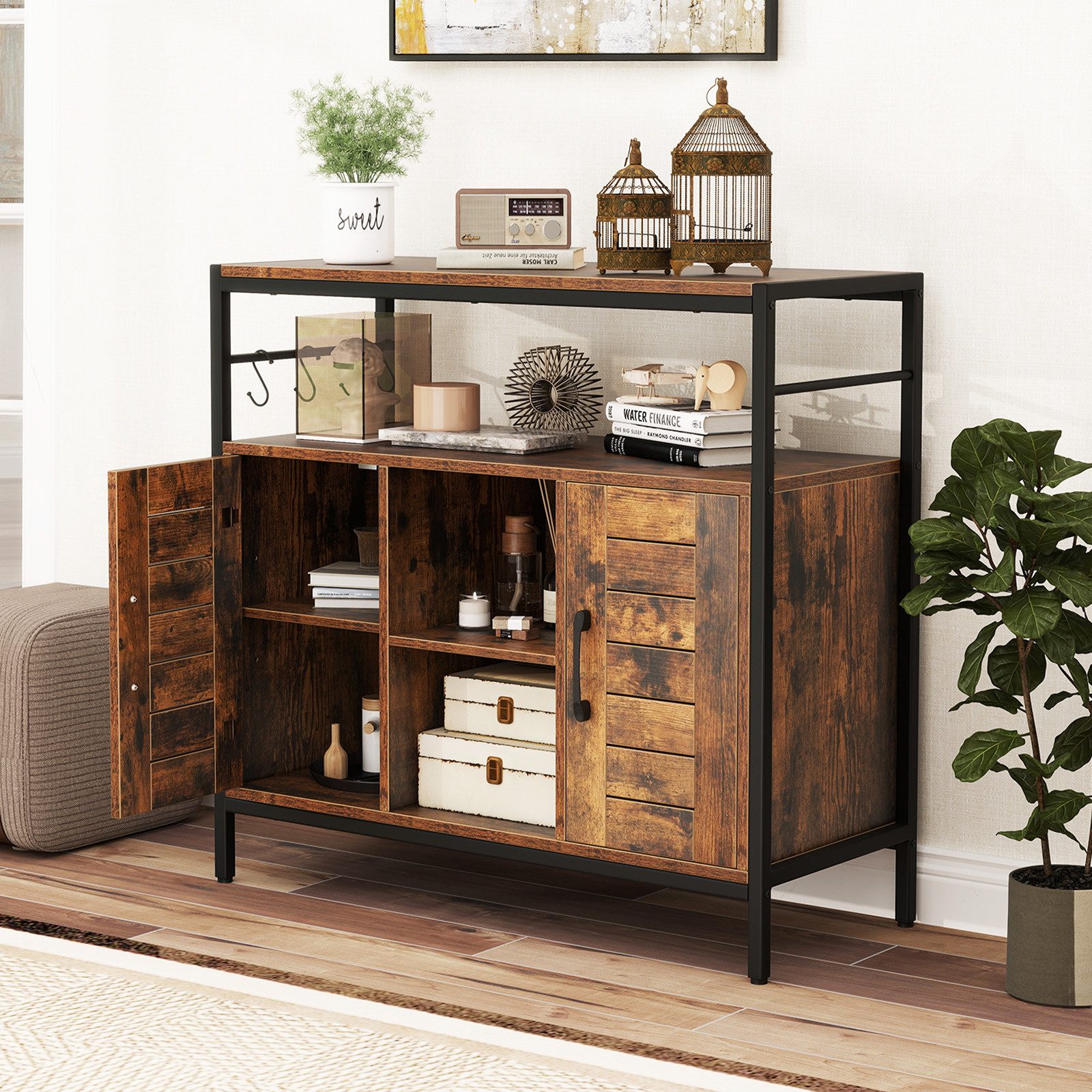 COSTWAY Küchenbuffet Sideboard Holz, mit verstellbarem günstig online kaufen