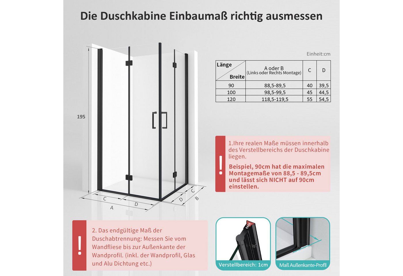 Thumbnail - Hopibath Eckdusche Duschkabine Schwarz 90x90 100x100 120x120 H:195cm 180º faltbar NANO, BxT: 100x120 cm, 5mm Sicherheits...