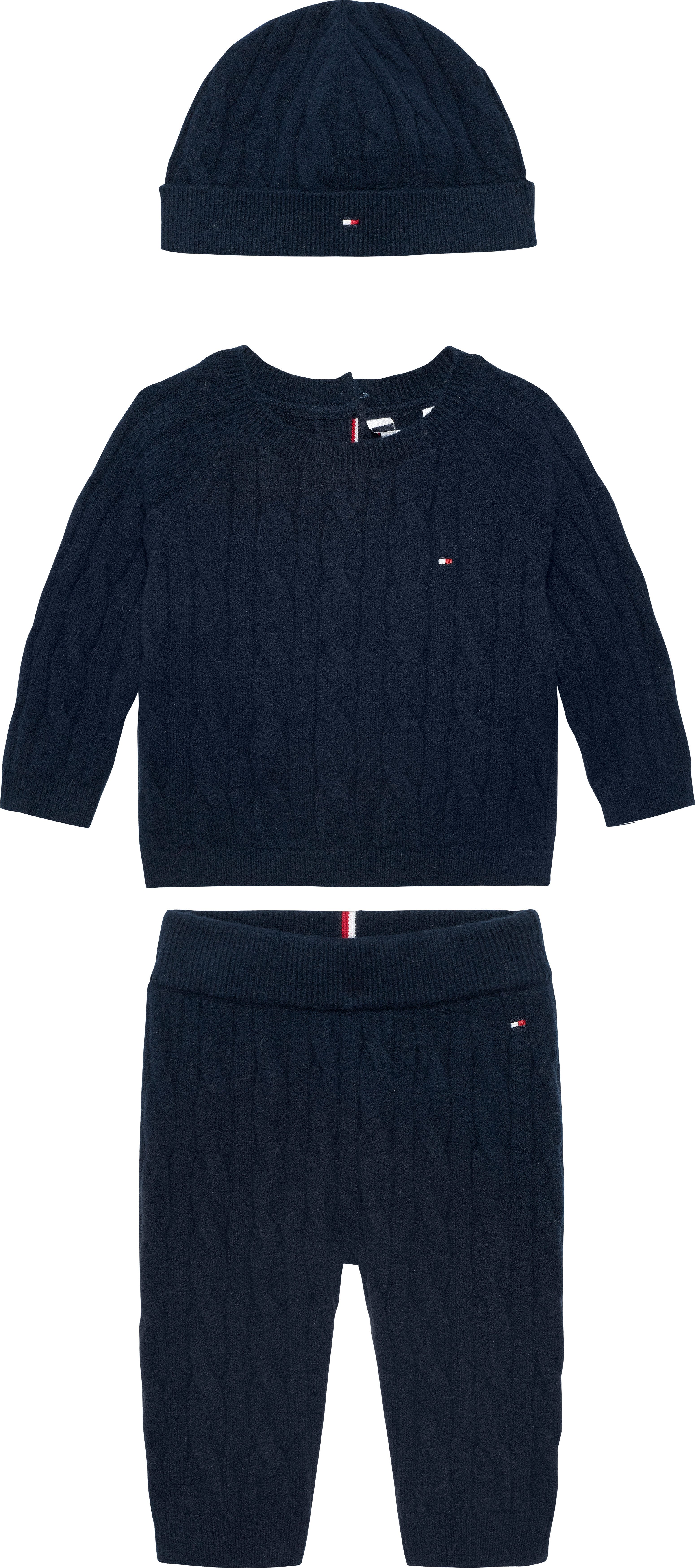 Tommy Hilfiger Langarmshirt & Hose CABLE SWEATER BEANIE GIFTBOX (3-tlg) für Babys