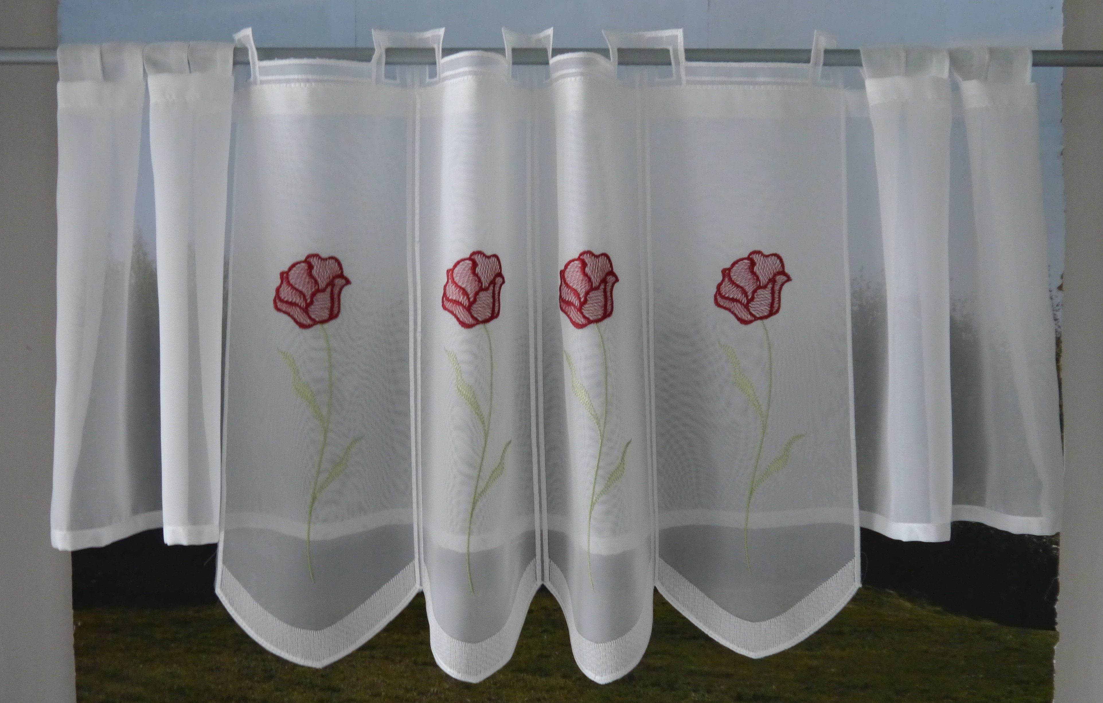 Voile, 45x140 Kurzgardine Rose (1 Bistrogardine EXPERIENCE, halbtransparent, Küchengardine Scheibengardine, Schlaufen Weiß Scheibengardine Rose Stickerei St), cm 2218