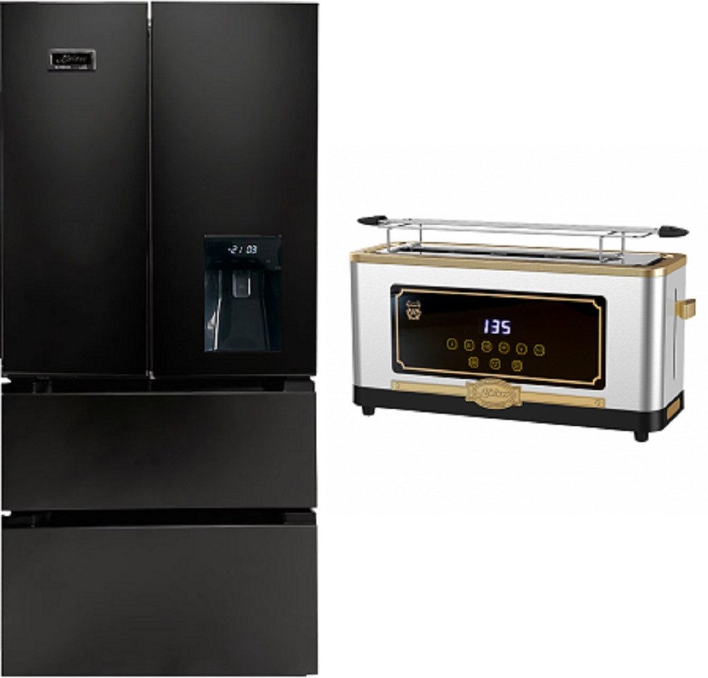 Kaiser Küchengeräte Kühl-/Gefrierkombination Kombi Side-by-Side Kühlschrank No Frost 506 l mit Retro-Toaster 6 verschiedene Toaststufen, Auftaufunktion KS 80420 RS+T 4000 R, 83.6 cm breit