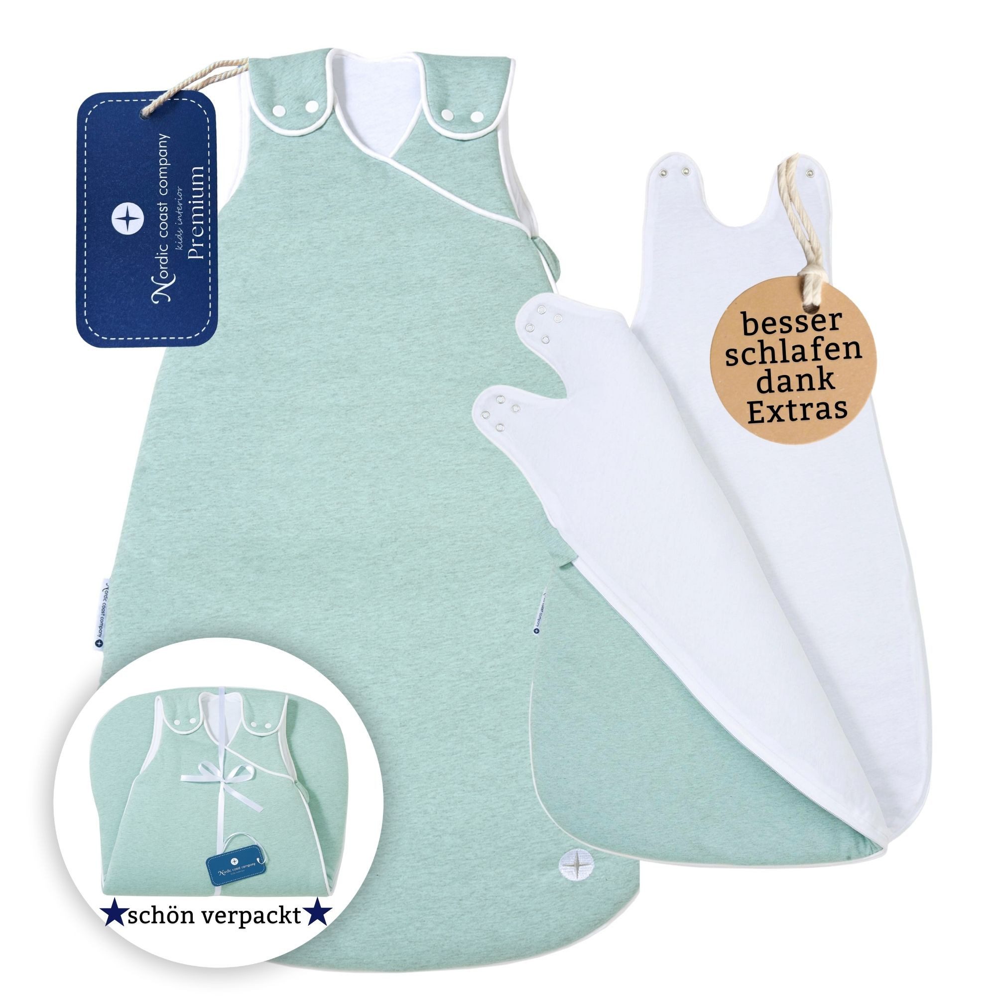 Nordic Coast Company Babyschlafsack, mitwachsend & atmungsaktiv I waschbar I Baumwolle I Grau