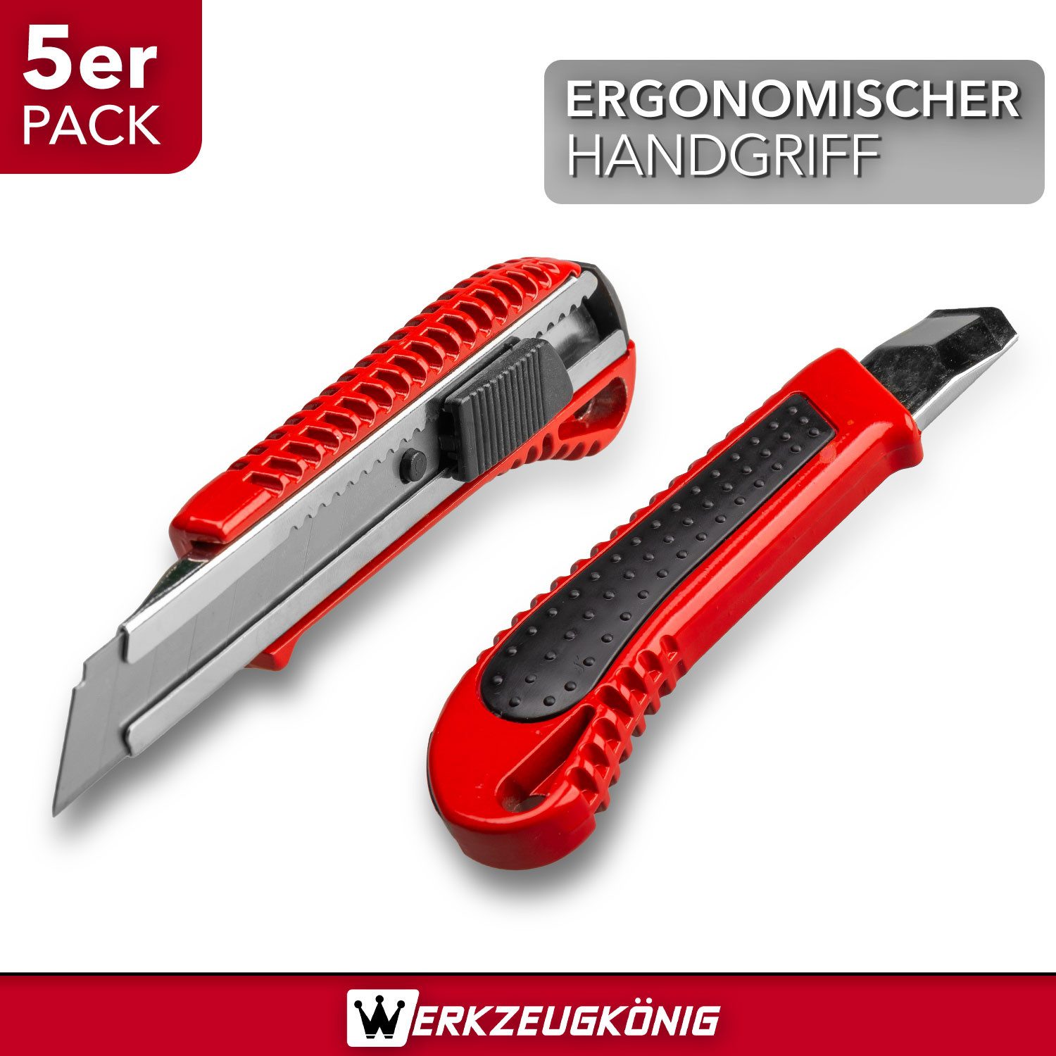 Werkzeugkönig Cuttermesser 5 Stck. 18 mm Aluminium + 50 Ersatzklingen, Klinge: 1,80 cm, (5-tlg), Segmentklingen – Bild 4 von 5