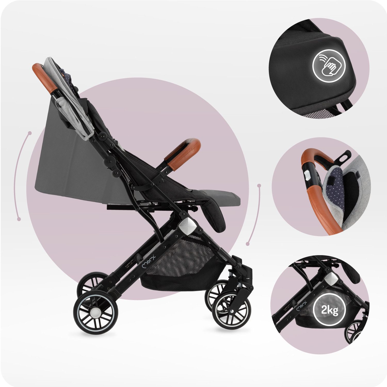 MoMi Kinder-Buggy Estelle, (Packung), Leicht & kompakt, mit Liegefunktion bis 15 kg
