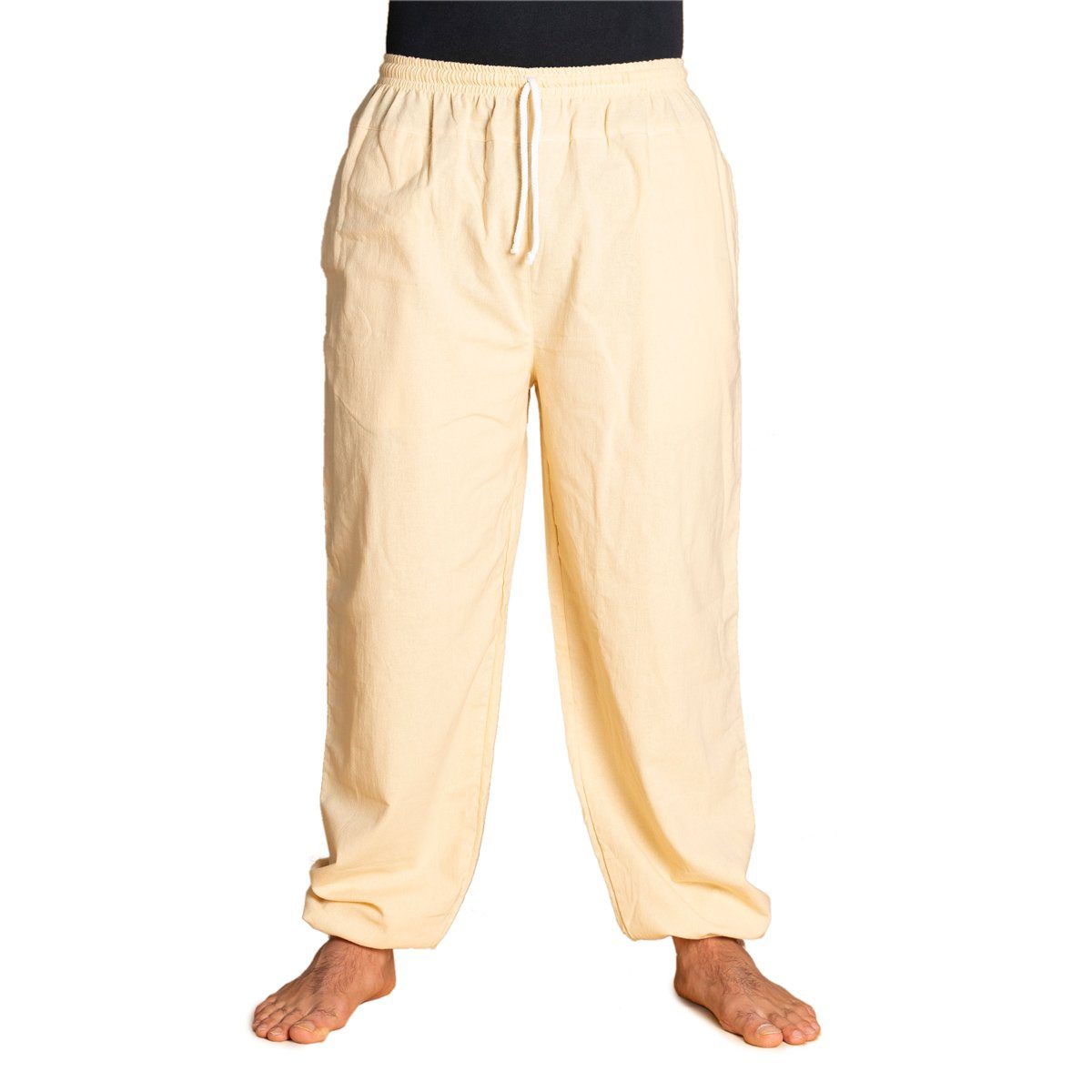 PANASIAM Wellnesshose E-Pants leichte Unisex Bundhose aus weicher Baumwolle für Damen und Herren Freizeithose mit Tunnelzug Relaxhose bequeme Sommerhose Beige | Weite Hosen