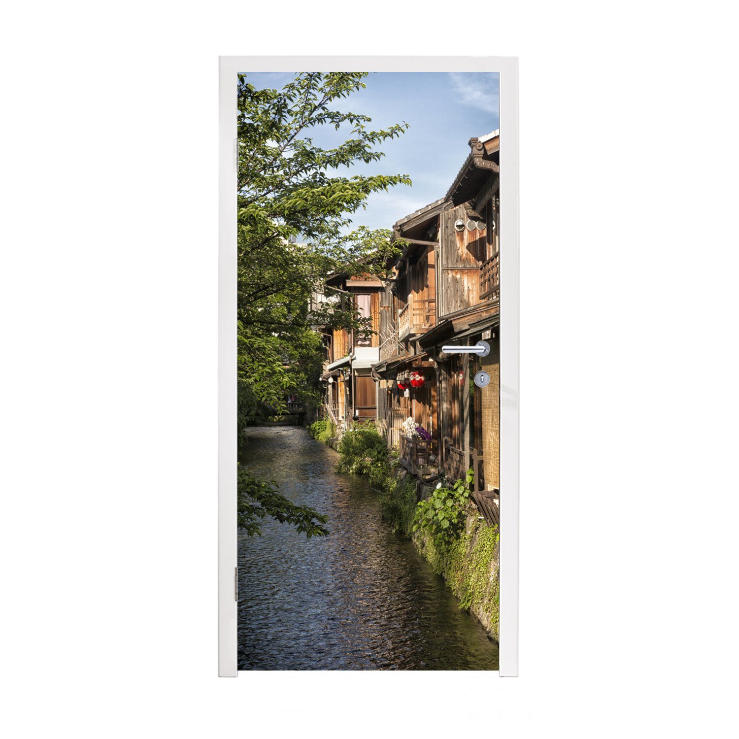 MuchoWow Türtapete Traditionelle Häuser entlang des Kanals in der Nähe von Kyoto in Japan, Matt, bedruckt, (1 St), Fototapete für Tür, Türaufkleber, 75x205 cm