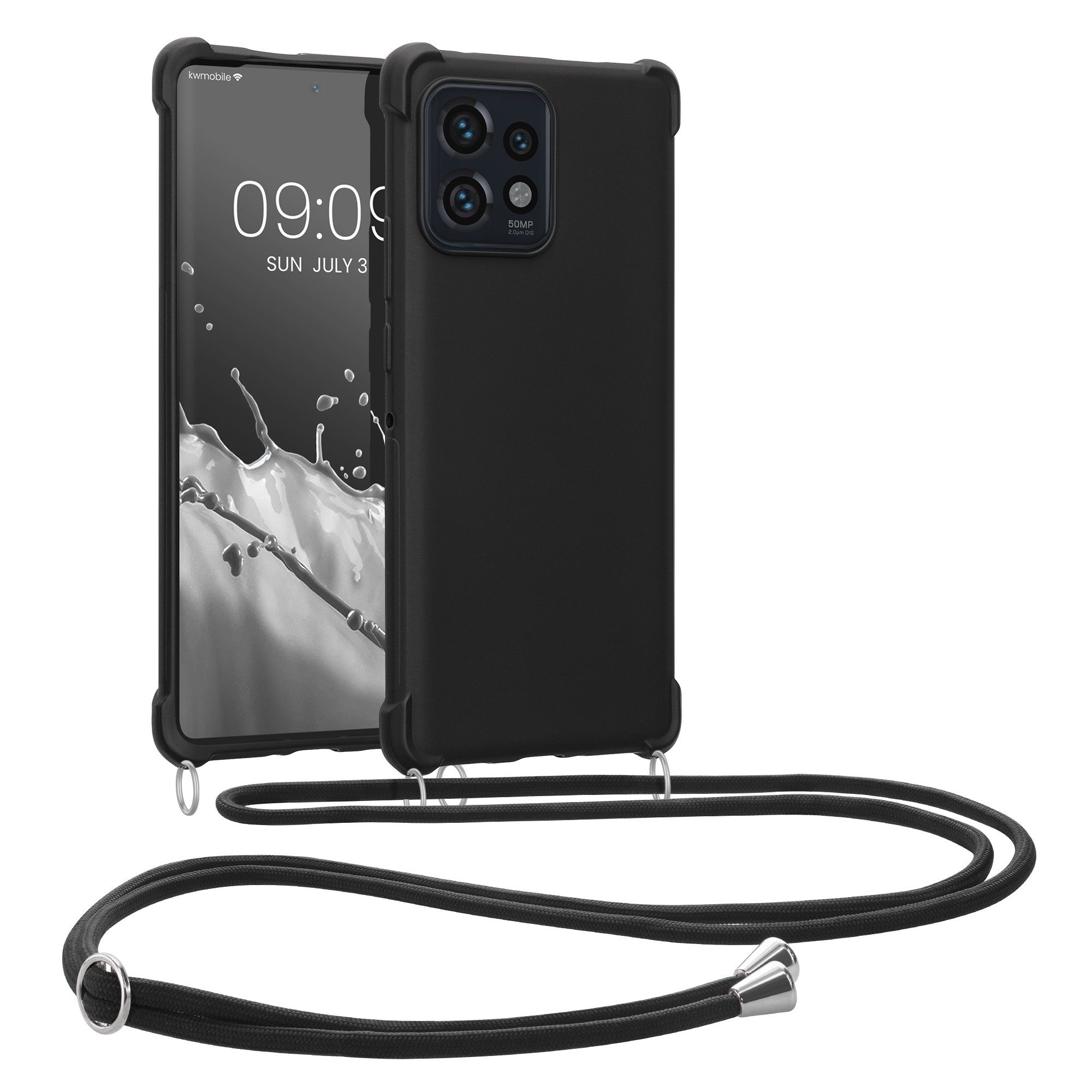 kwmobile Etui Hülle für Motorola Edge 40 Pro / Edge+ (2023), mit Metall Kette zum Umhängen - Silikon Handy Cover Case Schutzhülle