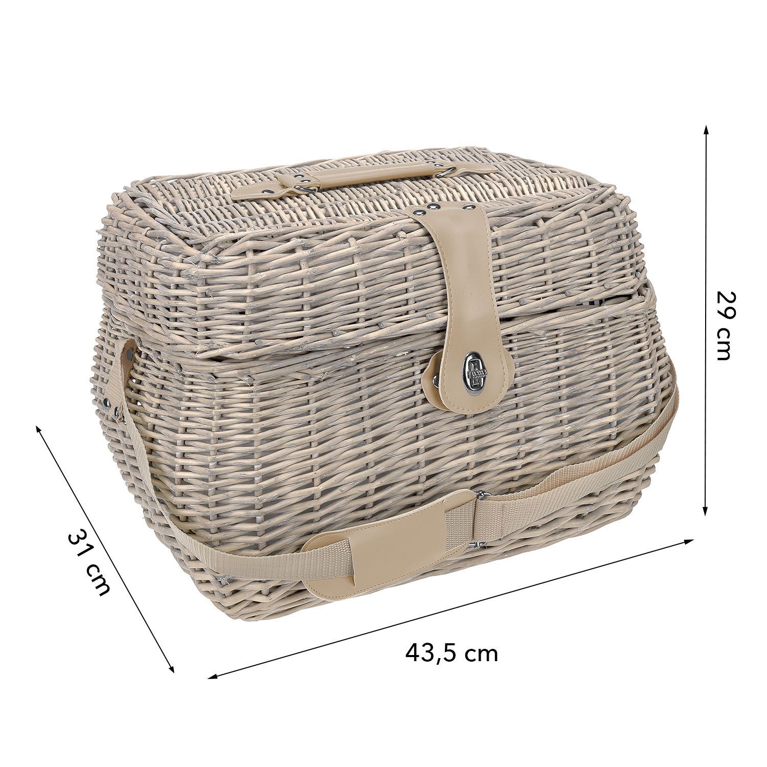 anndora Picknickkorb beige mit Isolierfach inkl. Zubehör 21 Teile, Drehverschluss zum einfachen Öffnen - integriertes Isolierfach – Bild 4 von 5