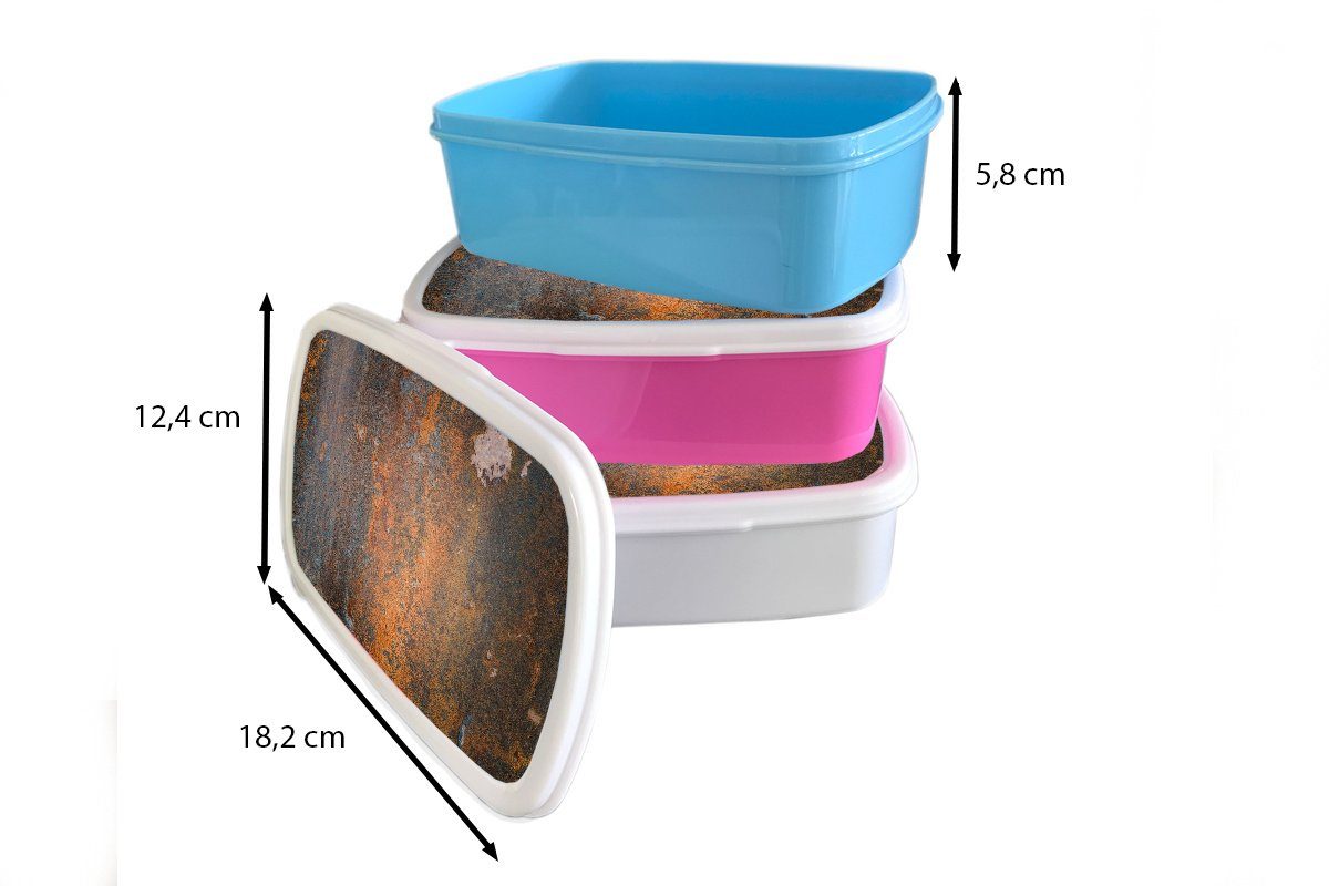 und Kunststoff, Brotbox Lunchbox - Rostdruck - (2-tlg), weiß Brotdose, Industriell, Vintage MuchoWow Jungs für und Mädchen Kinder Erwachsene, für