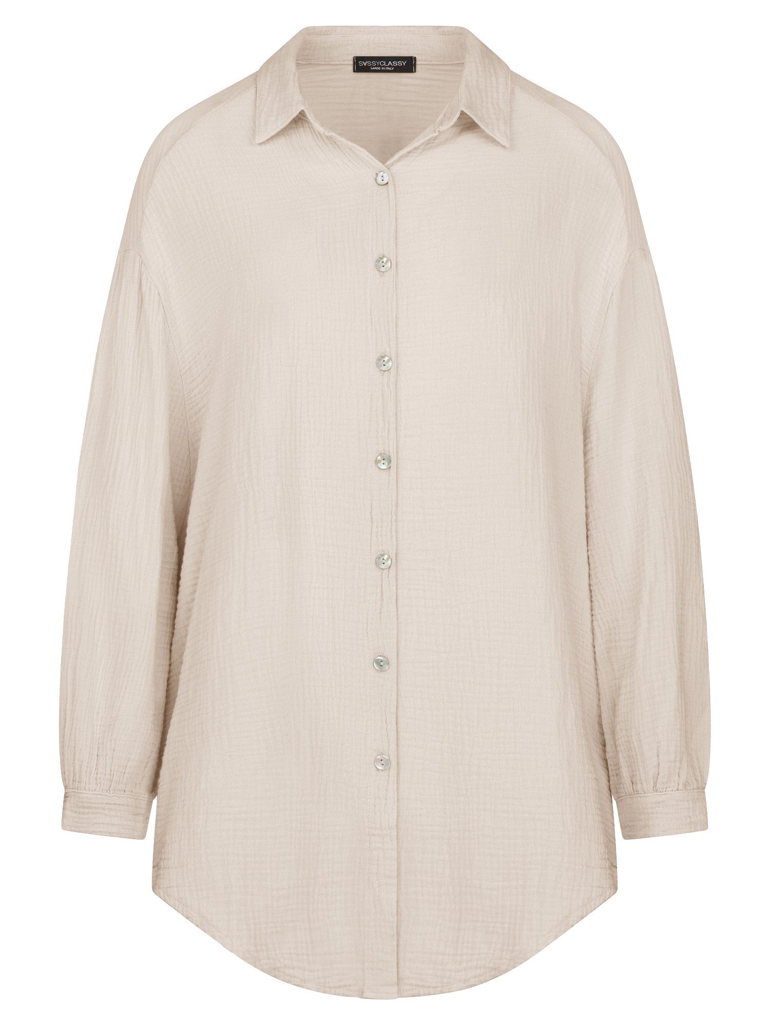 SASSYCLASSY Longbluse Oversize Musselin Bluse Damen Langarm Elegant Hemdblu günstig online kaufen