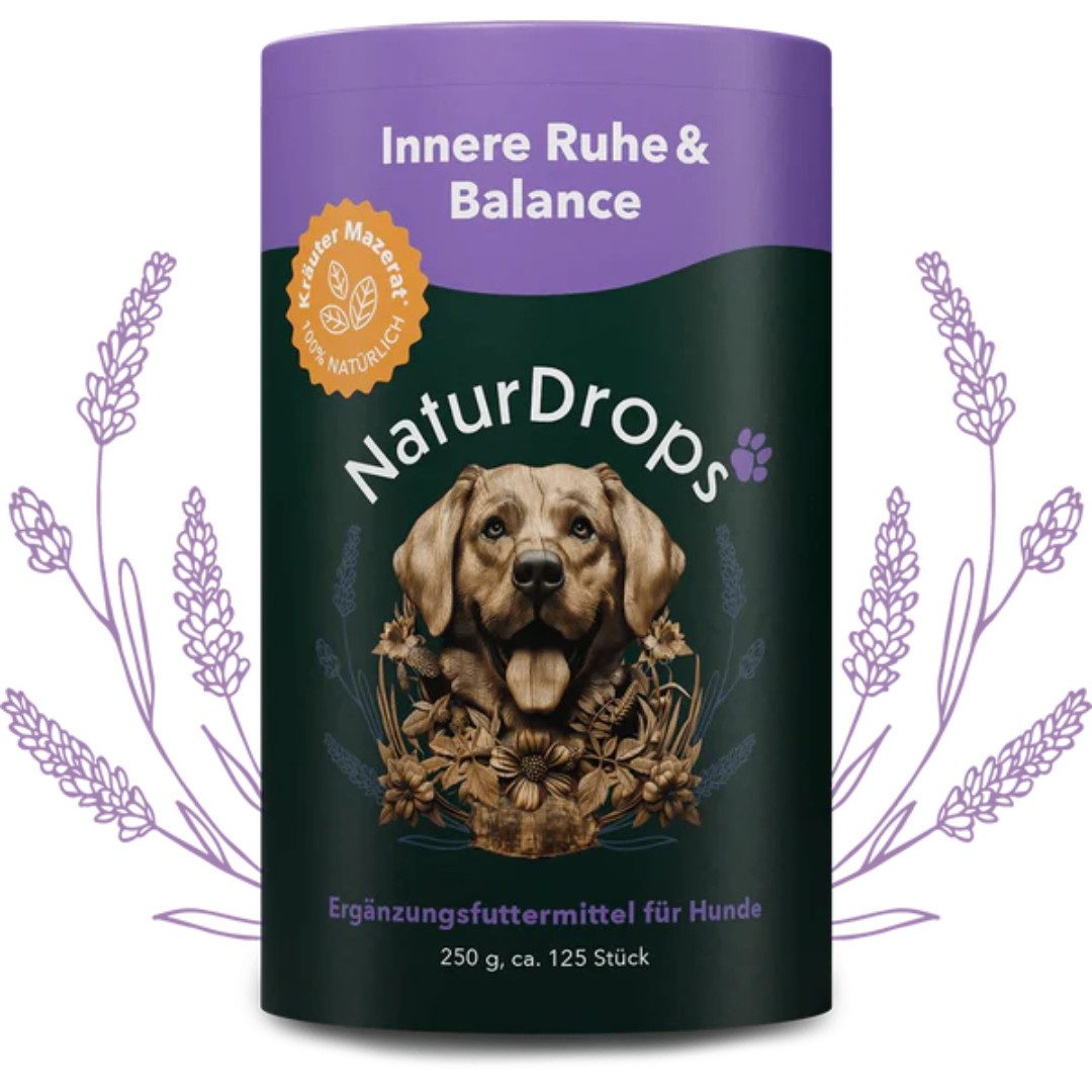NaturDrops Innere Ruhe & Balance Zur Linderung von Stress, Nervosität und Ängsten, Nahrungsergänzungsmittel für: Hunde