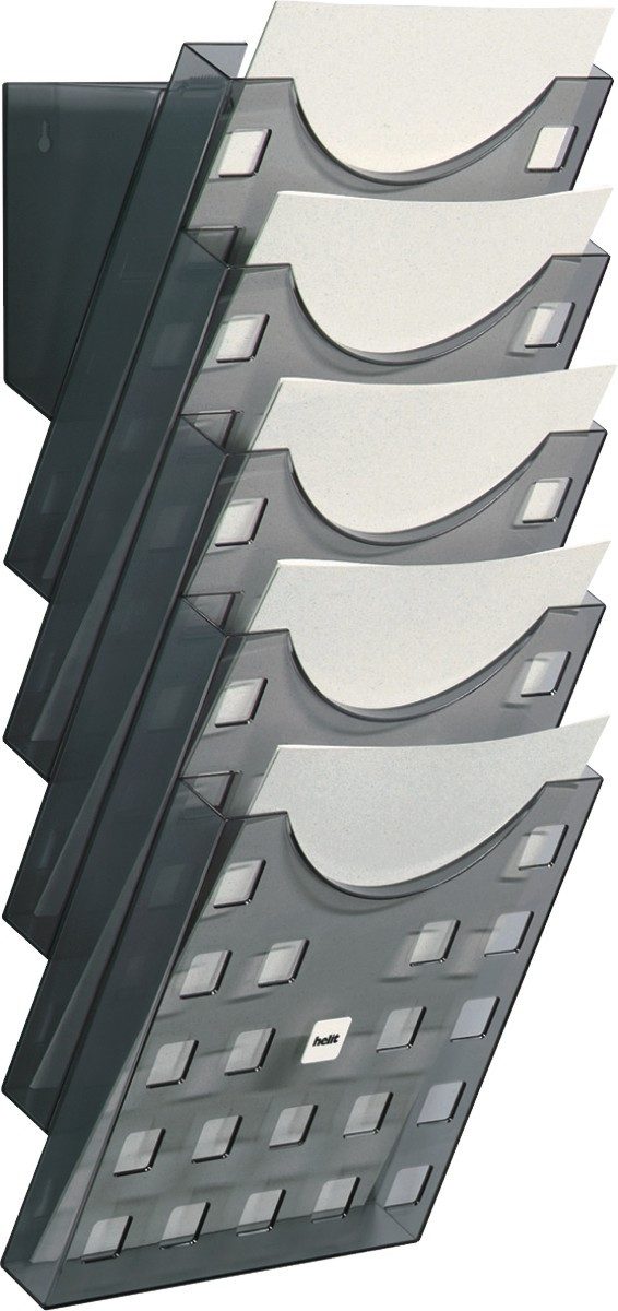 HELIT Stehsammler Prospekthalter-Wandset A4 5 Fächer grau transparent