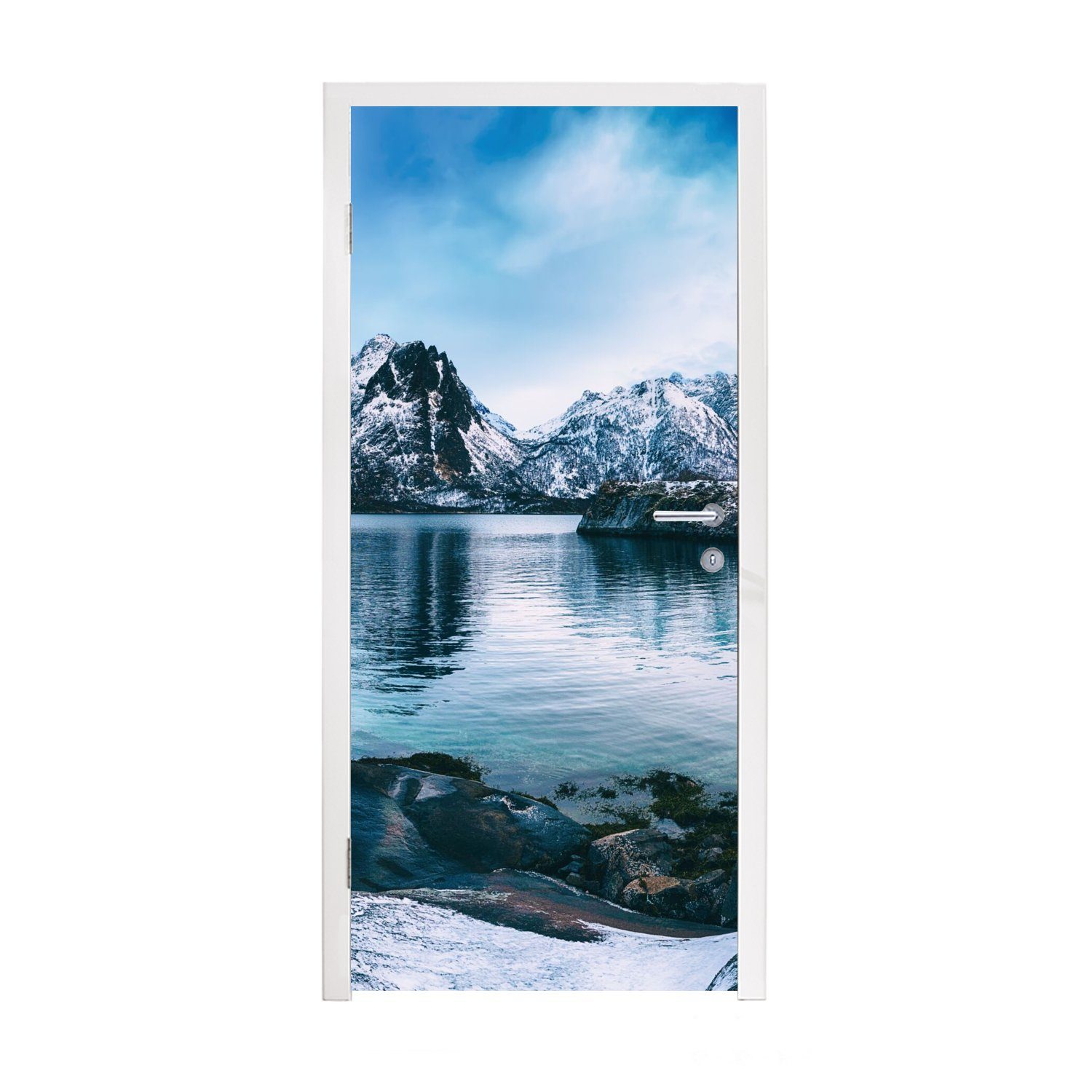 Tür, Berge Türaufkleber, Wasser bedruckt, 75x205 Fototapete für - St), cm MuchoWow Matt, Natur, Türtapete - (1