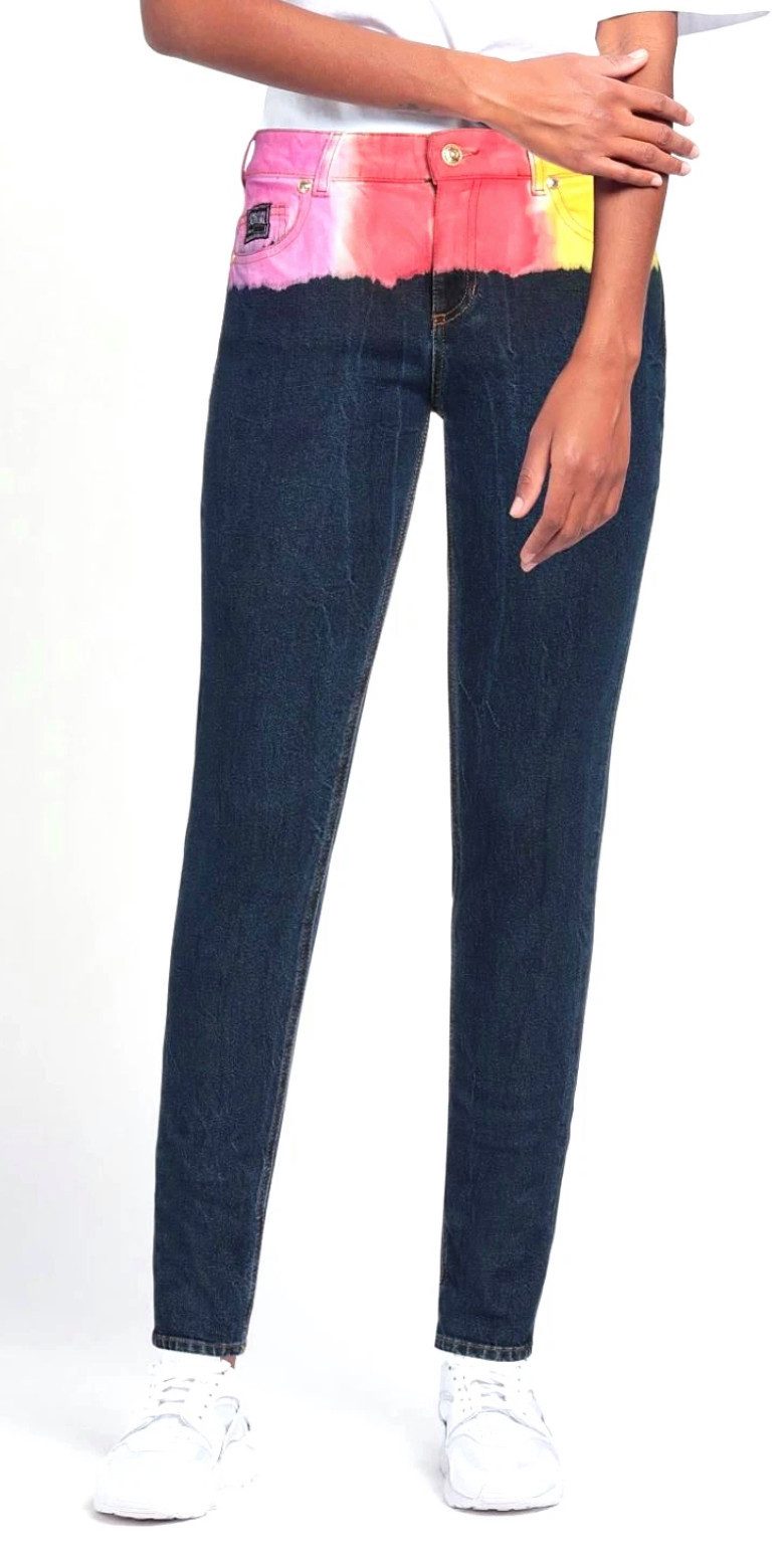Versace 5-Pocket-Jeans Tie-Dye Slim Jeans Denim Hose Auffälliger Tie-Dye- / Batik-Effekt im oberen Bereich