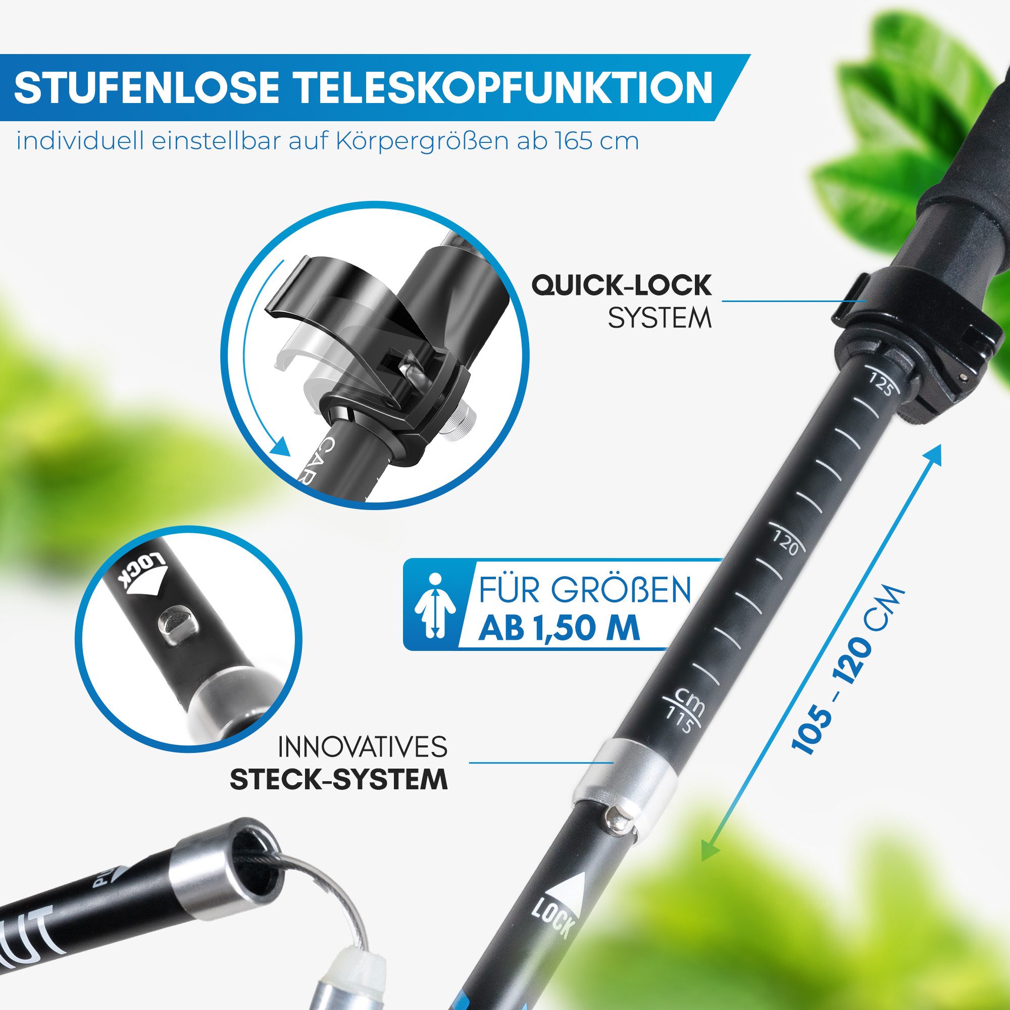 Nordmut Wanderstöcke NORDMUT® Wanderstöcke faltbar – Ultraleichte Nordic Walking Stöcke