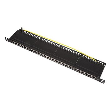 LogiLink NP0063 Netzwerk-Patch-Panel (geschirmt, 24 Ports, CAT6A, RJ45, 24,00 HE, Patchpanel 19 Zoll Einbau nur 0,5 HE schwarz)