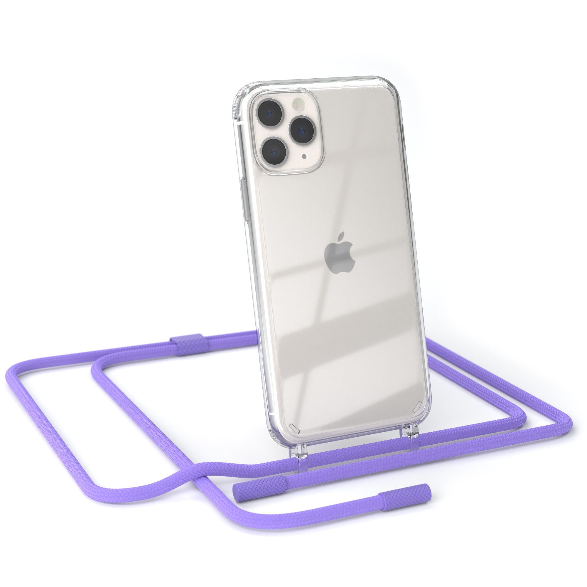 EAZY CASE Handykette Silikon Kette Unifarbe für Apple iPhone 11 Pro 5,8 Zoll, Ketten Kordel Transparent Case abnehmbare Handyhülle Flieder Lila Gold