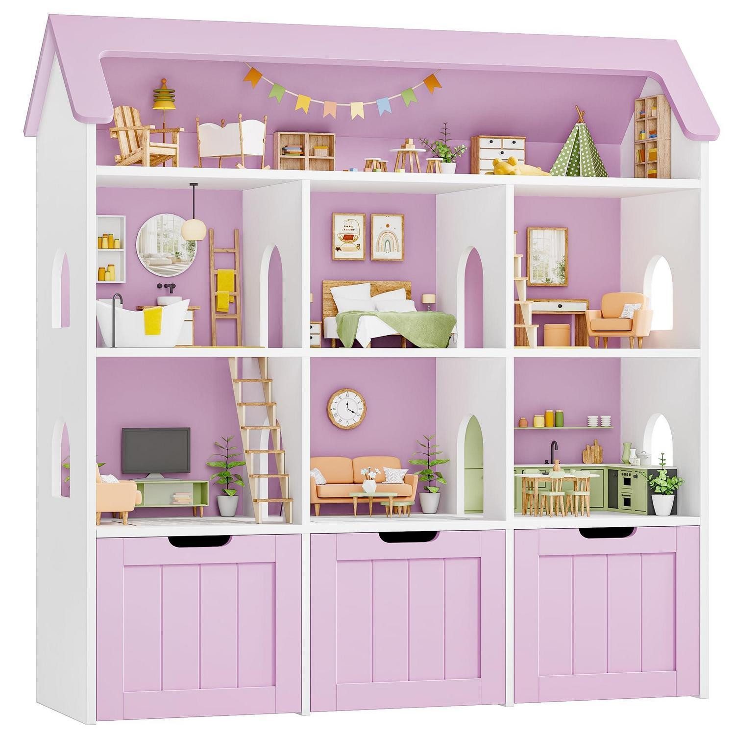 LuxusKollektion Kinderregal Kinderregal Hausform Rosa-Lila/Weiss, 1-tlg.