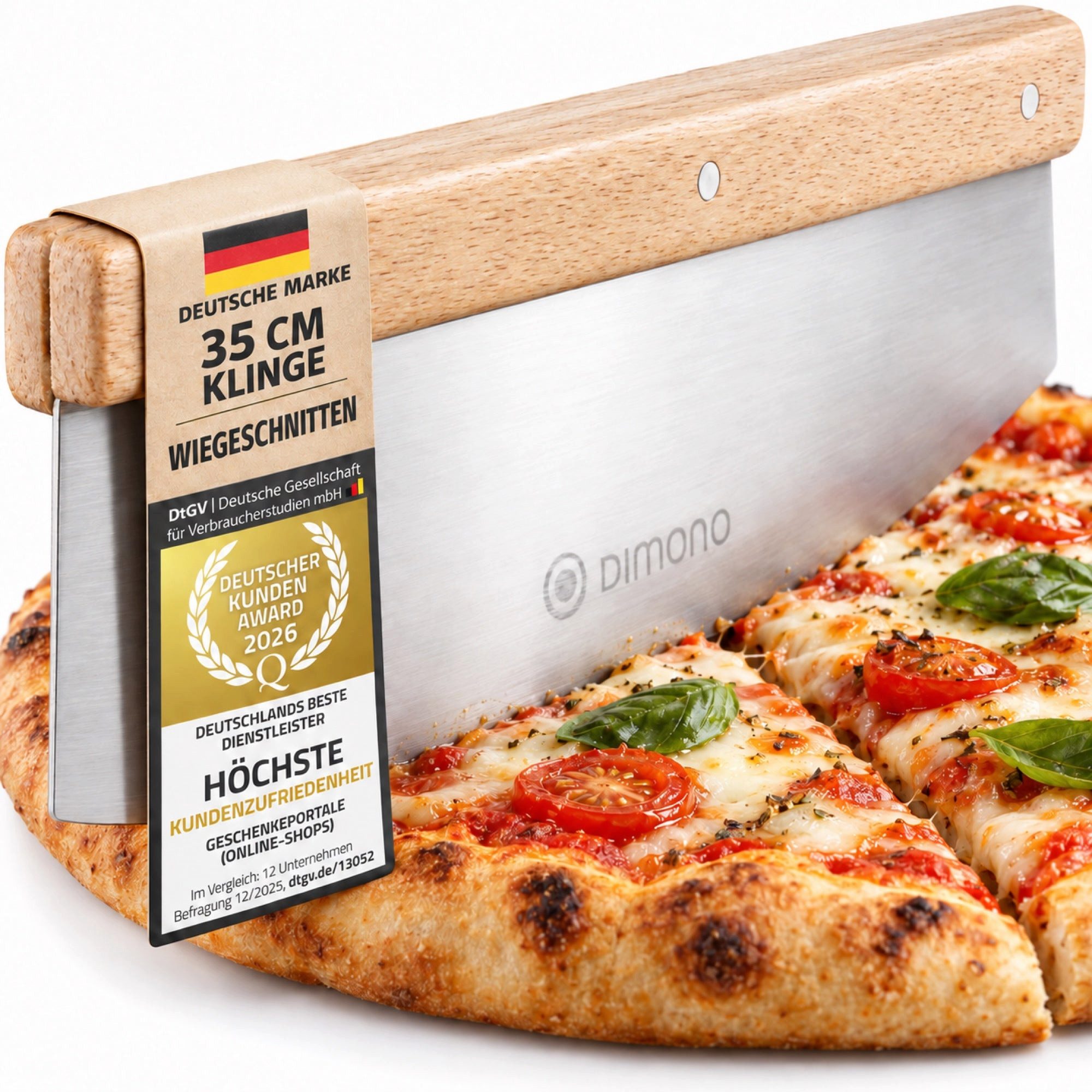 Dimono Pizzamesser DIMONO Profi Pizzamesser mit Holzgriff – Edelstahl Pizzaschneider Kräuter-Schneider Cutter mit Holz-Griff