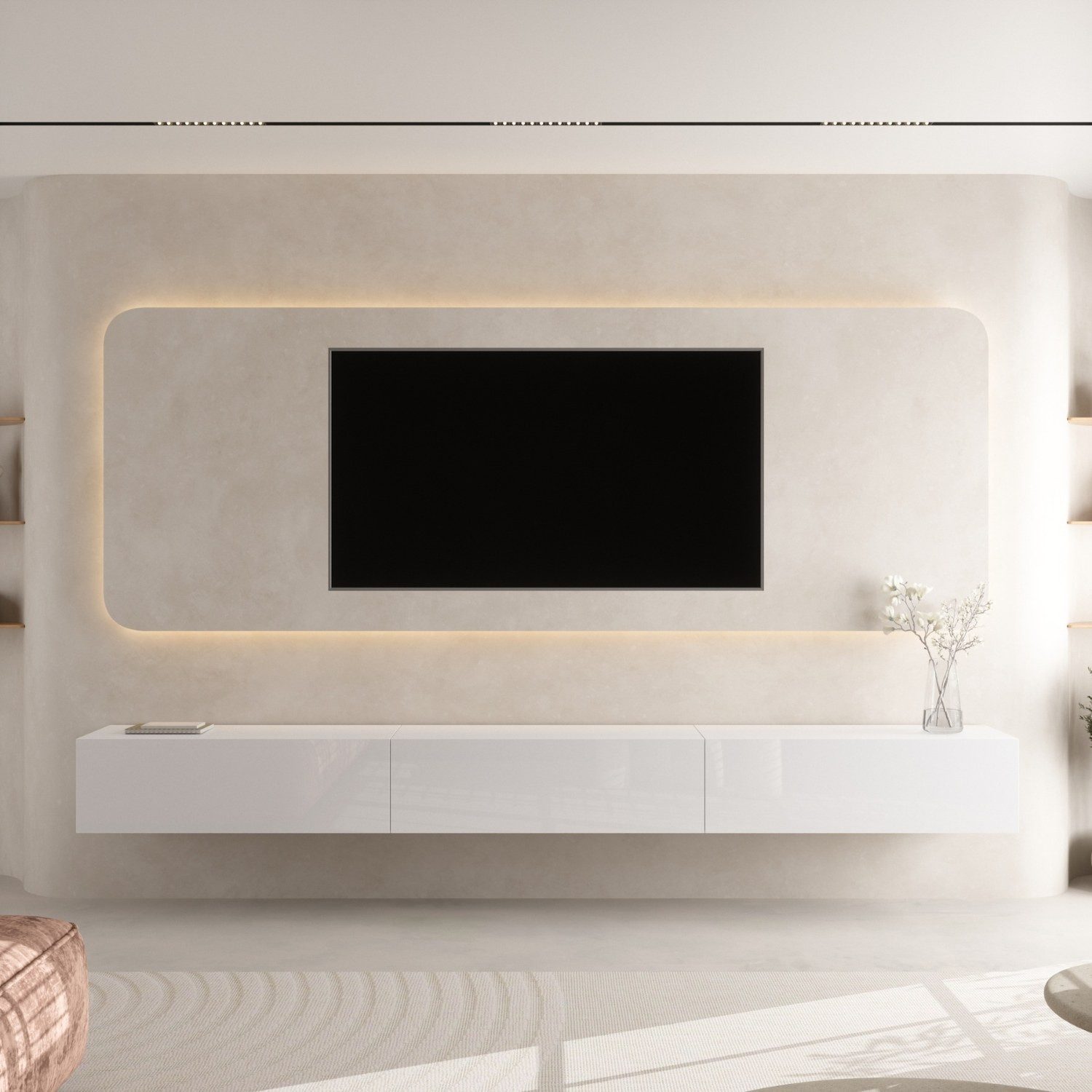 Planetmöbel TV-Board WEST TV Board 300 cm (3 x 100 cm) (TV Lowboard, Fernsehschrank hängend oder stehend), Fernsehtisch 3x 100cm breit
