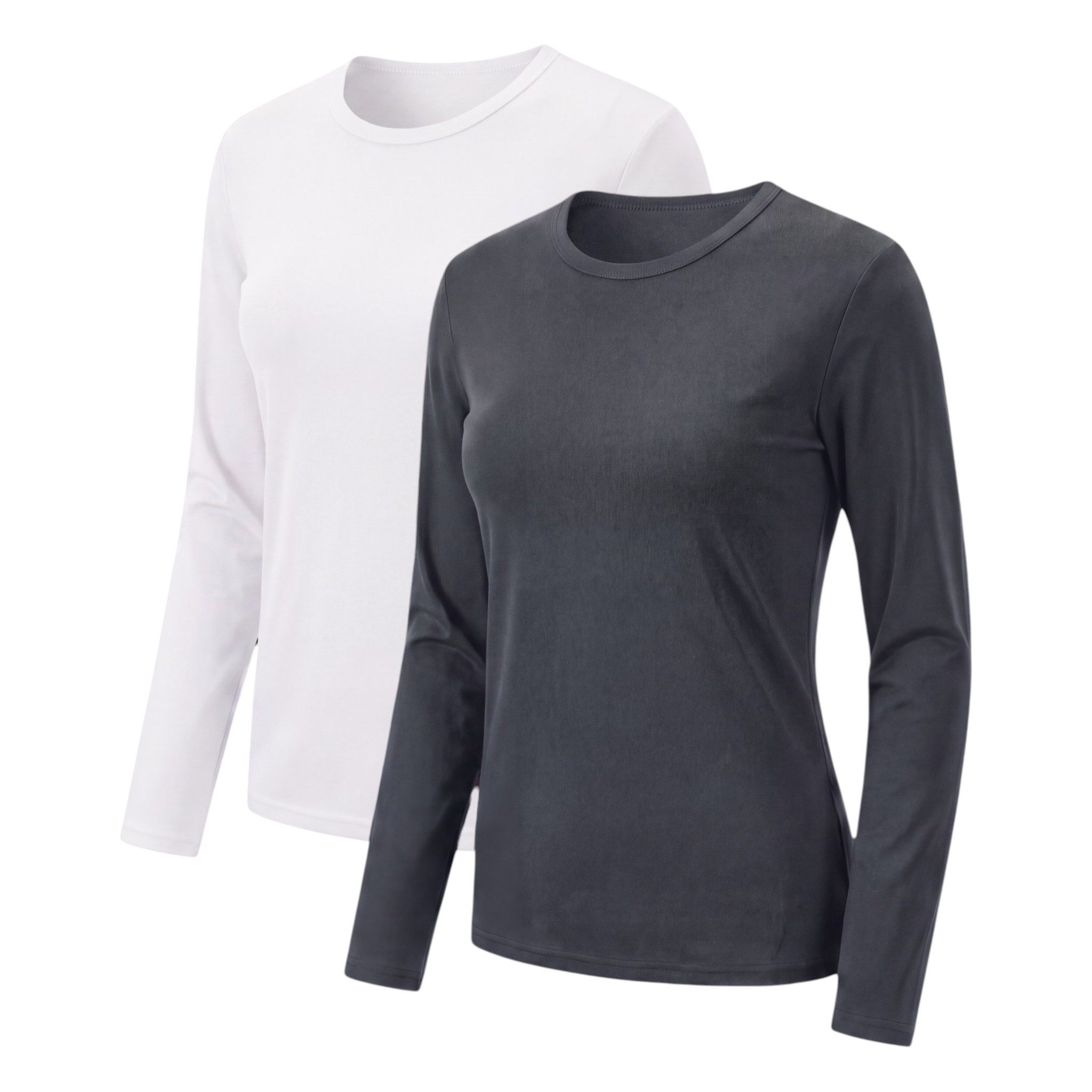 Aurela Damenmode Thermohemd Damen Thermo Oberteil Langarm 2er-Set Fleece gefüttert 2er Set, in Unifarben