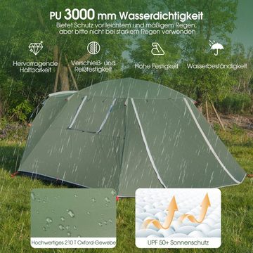 COSTWAY Wurfzelt Campingzelt, Personen: 4, mit Vordach & Doppelschicht, 250x410x145cm