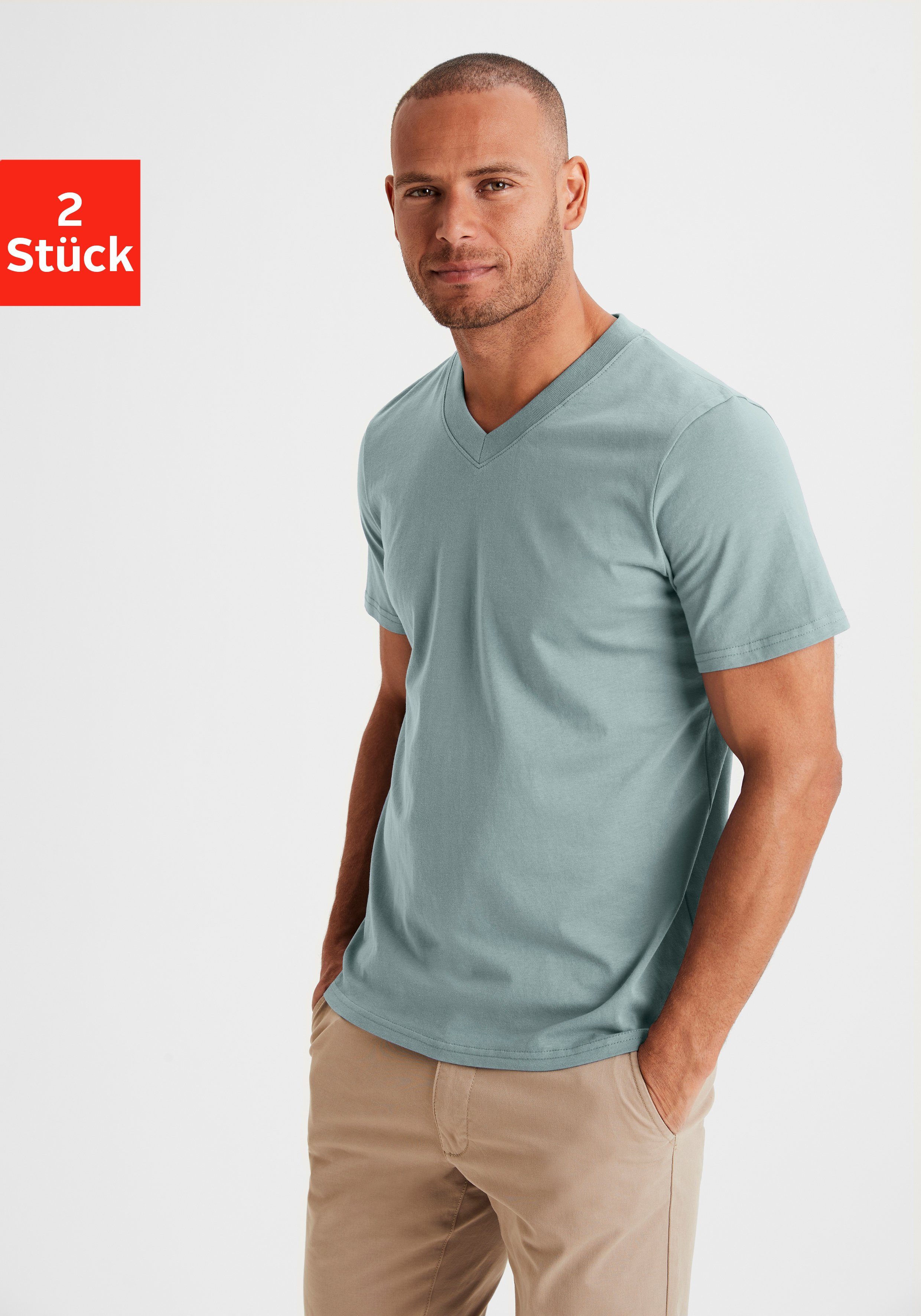 KangaROOS T-Shirt "Regular Fit,", (2er-Pack), Freizeitshirt mit Kurzarm, V- günstig online kaufen