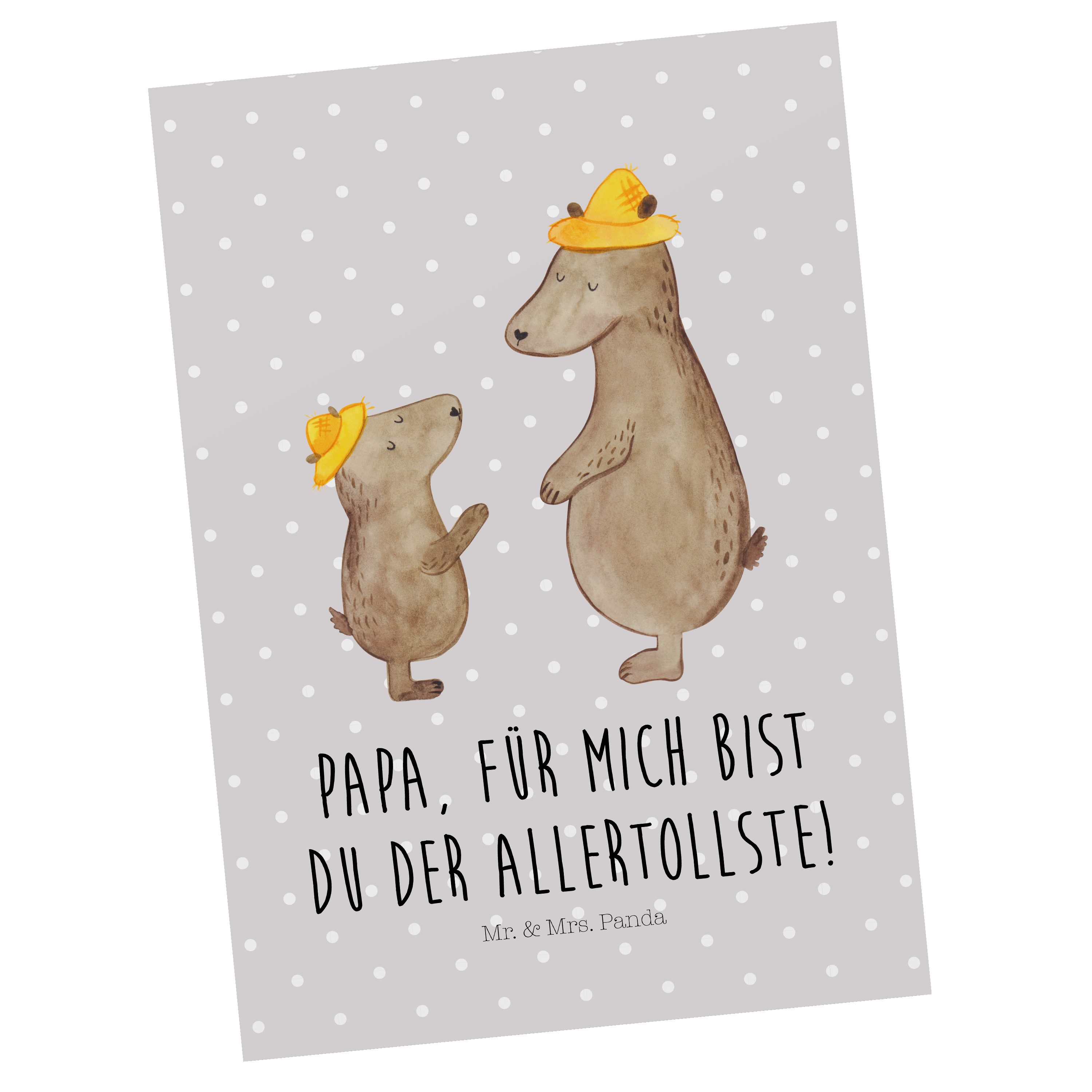 Mr. & Mrs. Panda Postkarte Bären mit Hut - Grau Pastell - Geschenk, Bruder, Opa, Schwester, Einl