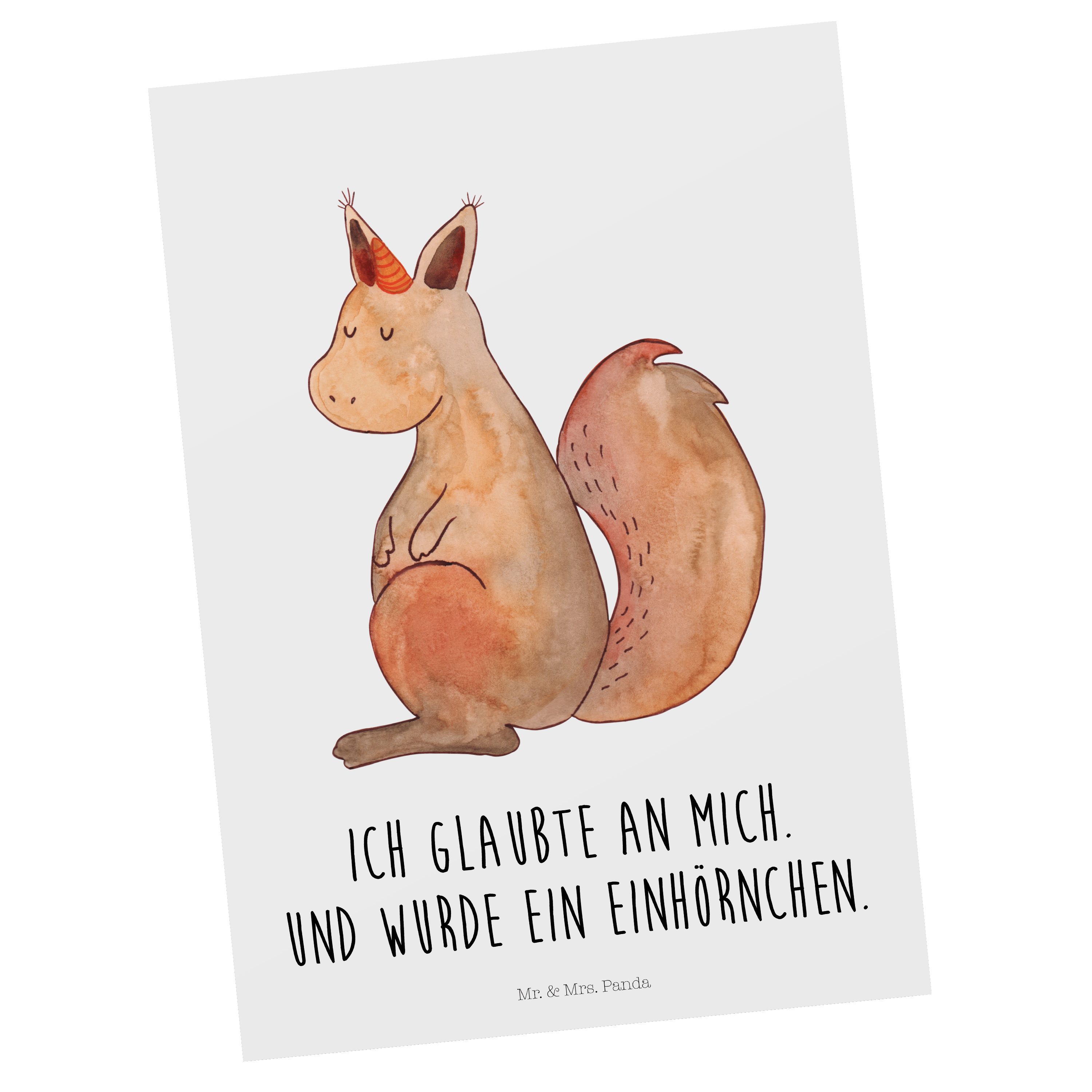 Mr. & Mrs. Panda Postkarte Einhörnchen Glaube - Weiß - Geschenk, Einhorn, Pegasus, Geburtstagska