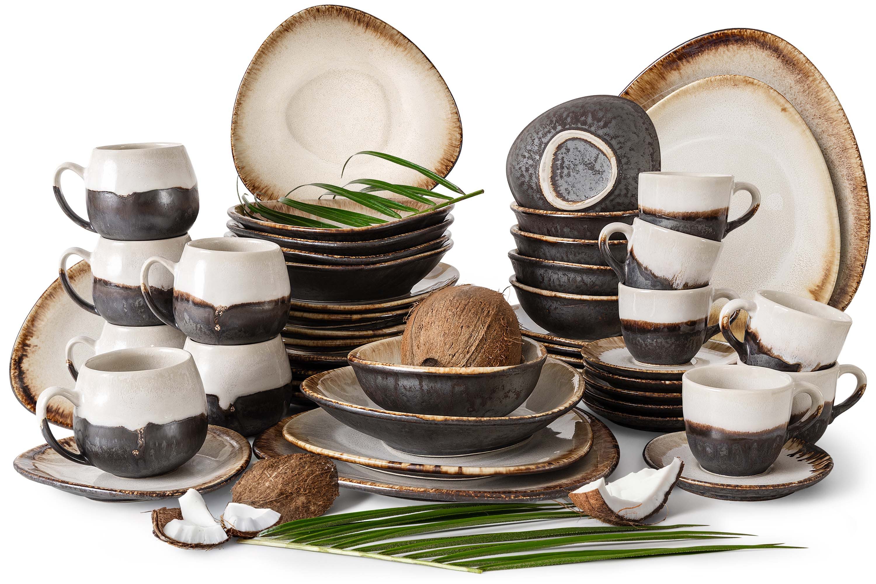KONSIMO® Kombiservice PRIMA Loft-Stil, handgefertigt, Premiumqualität aus EU (48-tlg), 6 Personen, Keramik, großes Geschirrset für 6 Personen, hochwertige Kunstproduktion