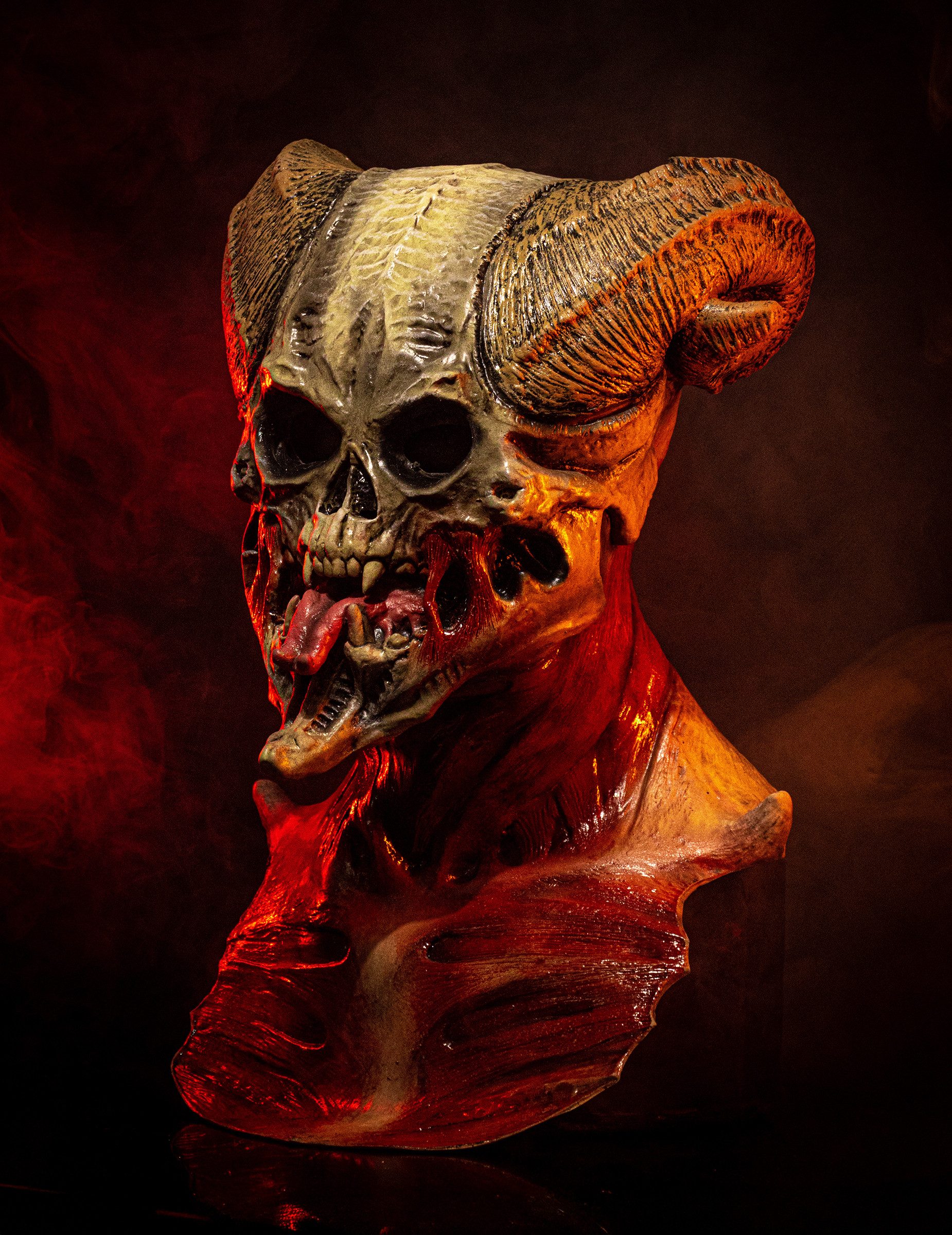 Ghoulish Productions Kostüm Teuflische Skelett Halloween Maske weiss-braun-rot